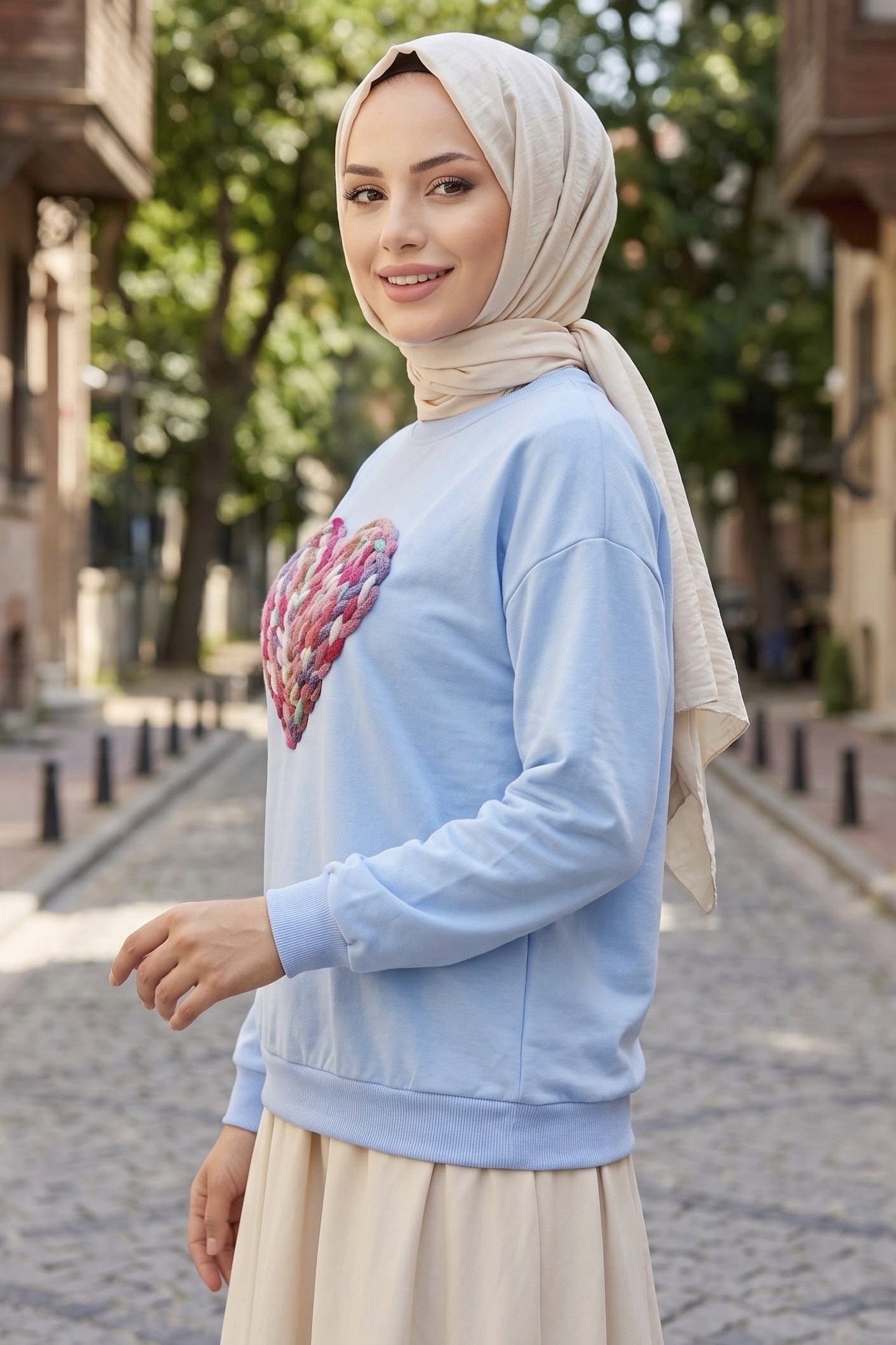 Baskılı Kısa sweatshirt Bebe Mavi - 2025-BEBE-MAVI - 2