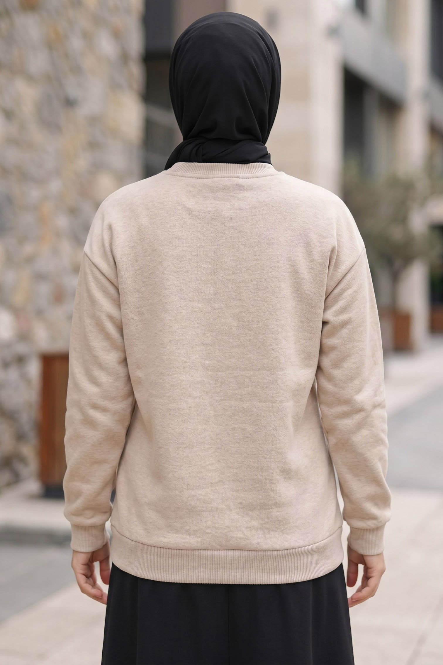 Baskılı Kısa sweatshirt Bej - 2025-BEJ - 3