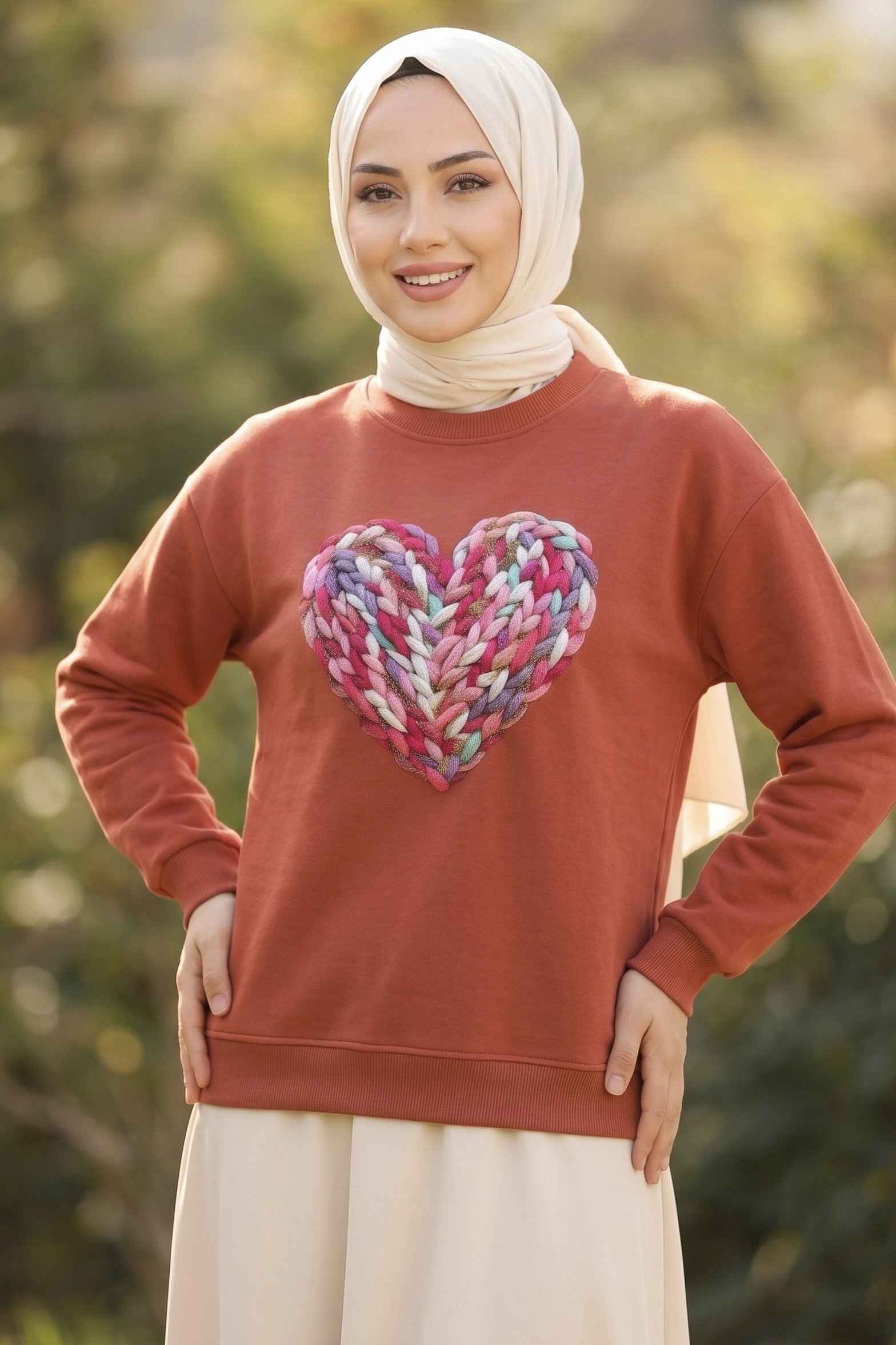 Baskılı Kısa sweatshirt Kiremit - 2025-KIREMIT - 1
