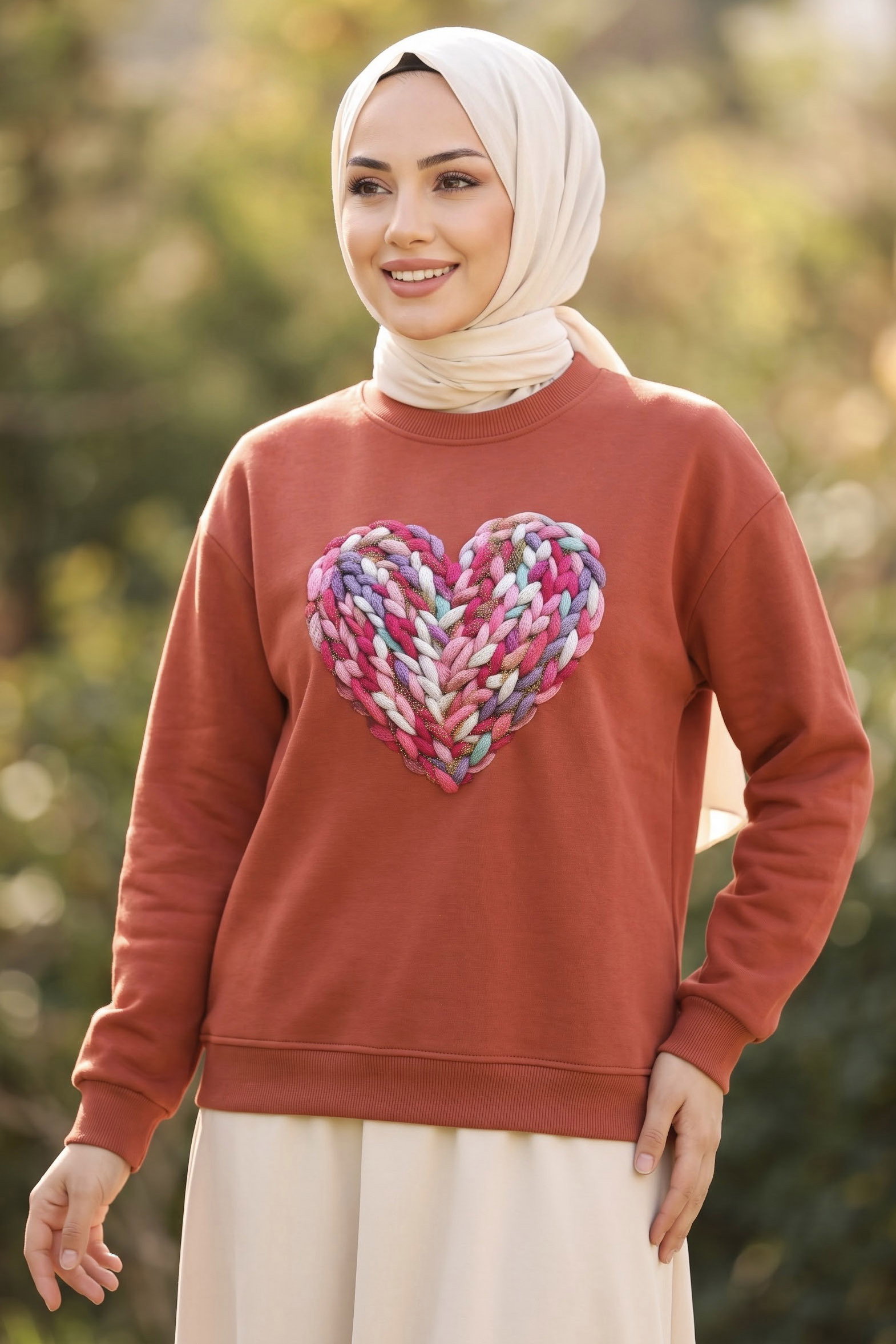 Baskılı Kısa sweatshirt Kiremit - 2025-KIREMIT - 2