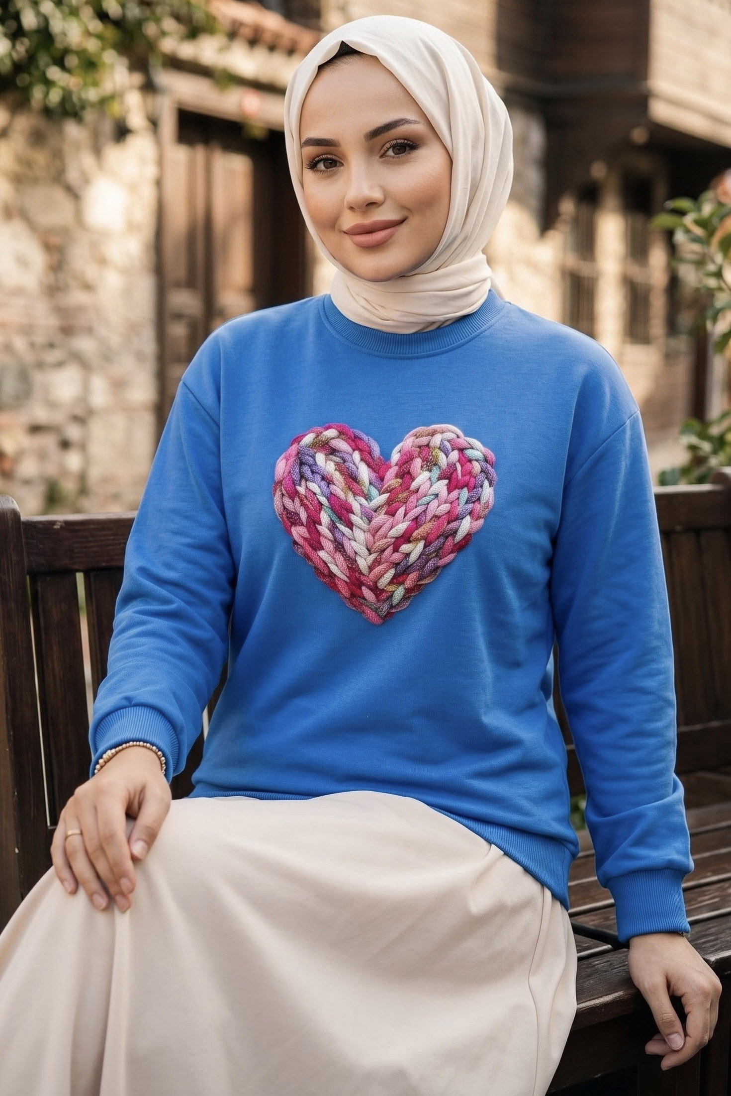 Baskılı Kısa sweatshirt Mavi - 2025-MAVI - 1