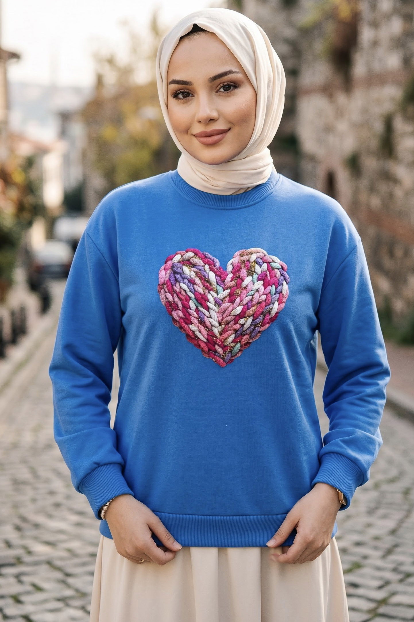 Baskılı Kısa sweatshirt Mavi - 2025-MAVI - 2