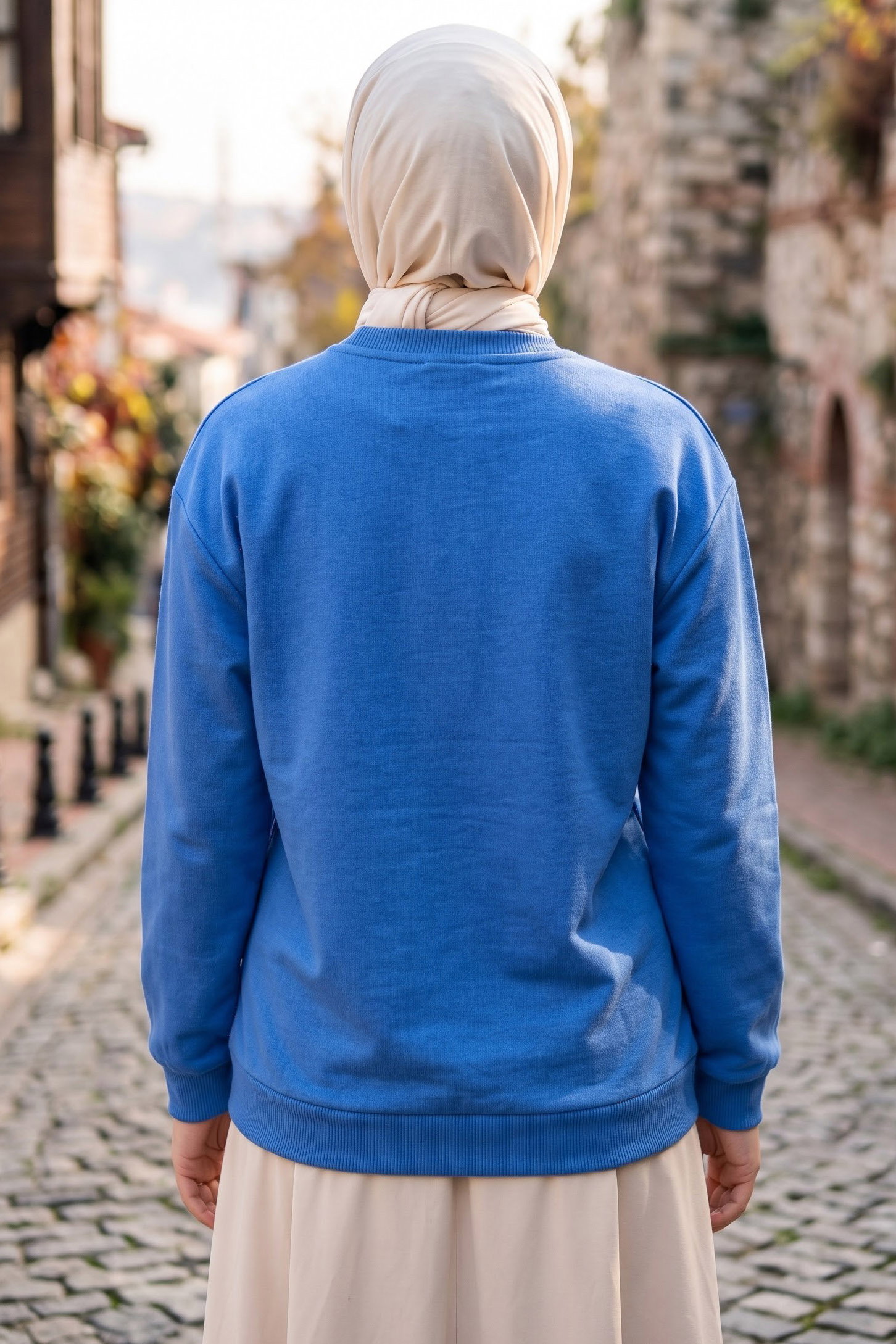 Baskılı Kısa sweatshirt Mavi - 2025-MAVI - 3