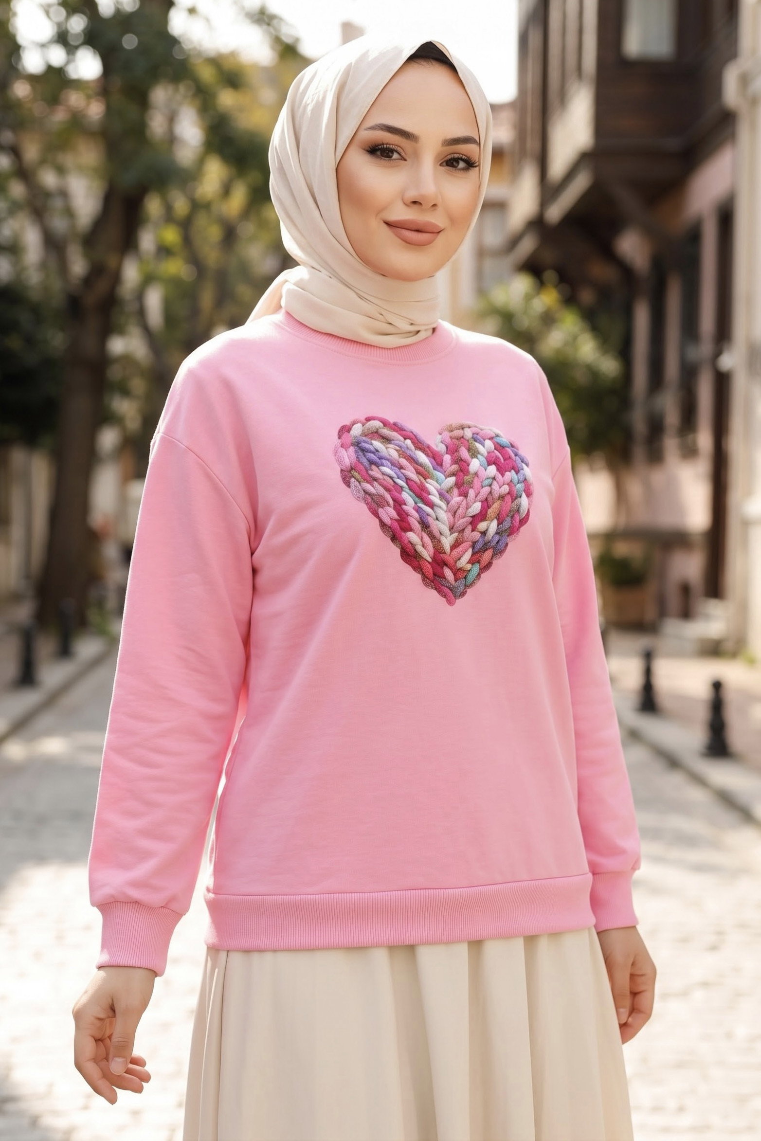 Baskılı Kısa sweatshirt Pembe - 2025-PEMBE - 1
