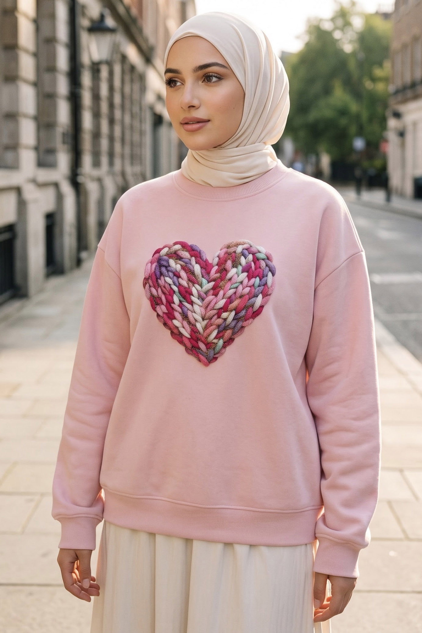 Baskılı Kısa sweatshirt Pudra - 2025-PUDRA - 1