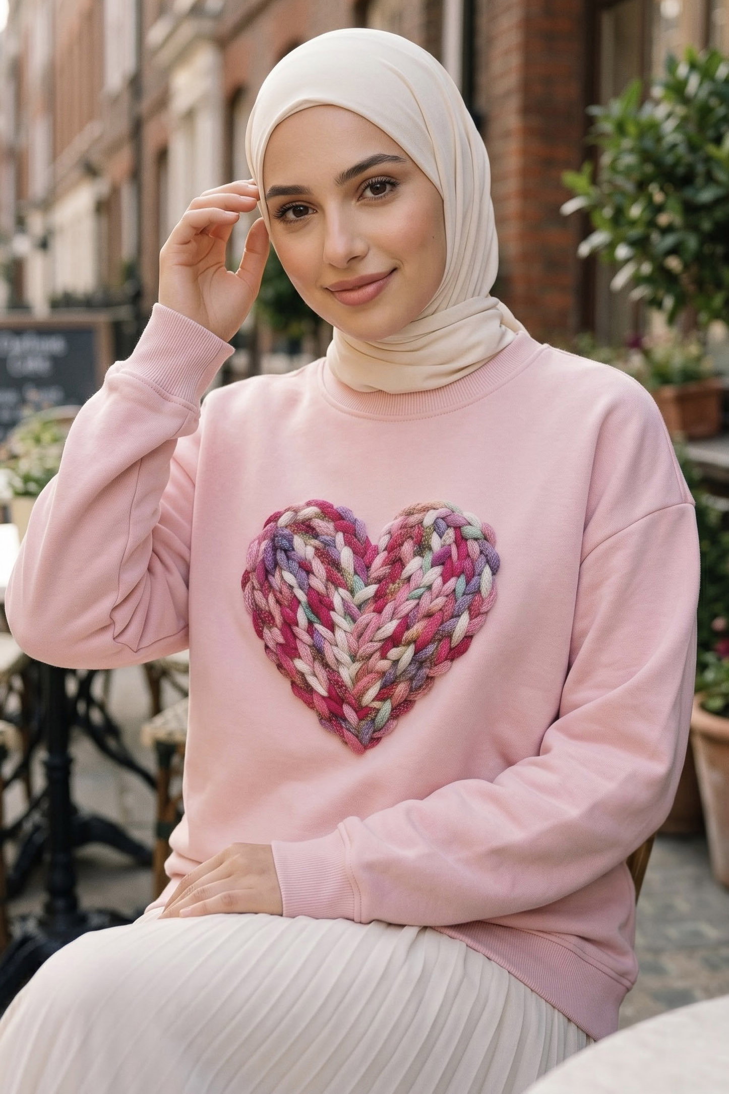 Baskılı Kısa sweatshirt Pudra - 2025-PUDRA - 2