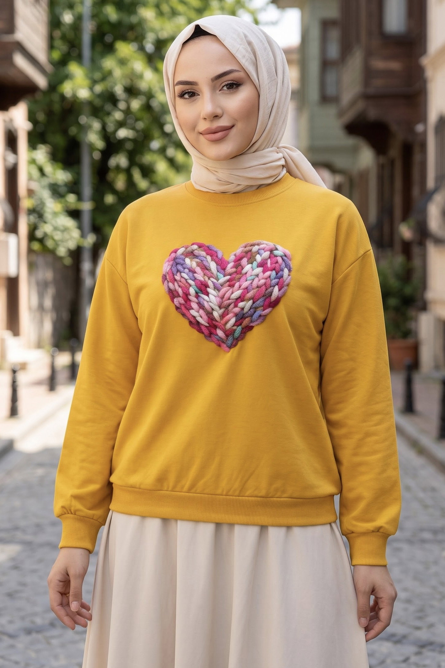 Baskılı Kısa sweatshirt Sari - 2025-SARI - 1