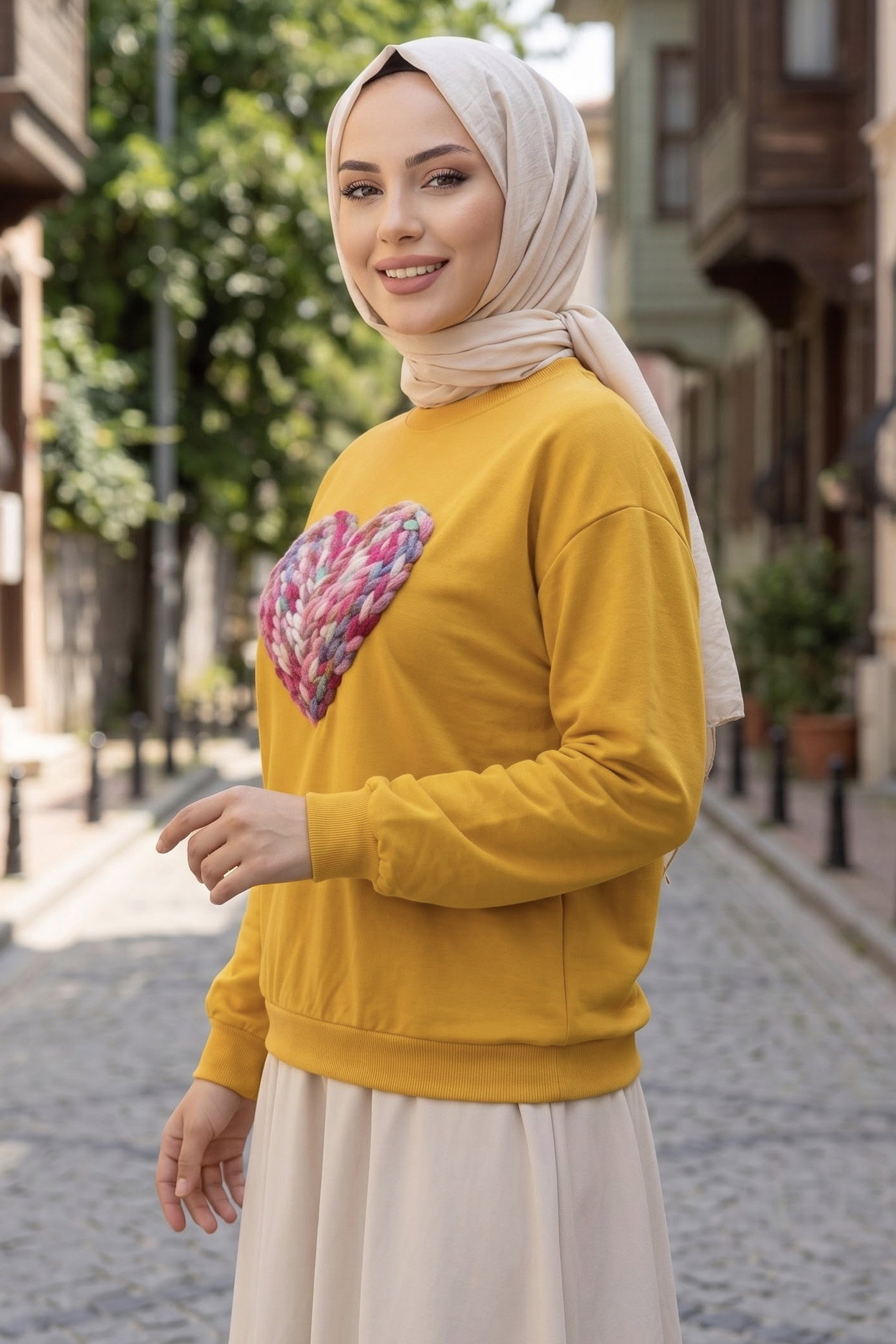 Baskılı Kısa sweatshirt Sari - 2025-SARI - 2