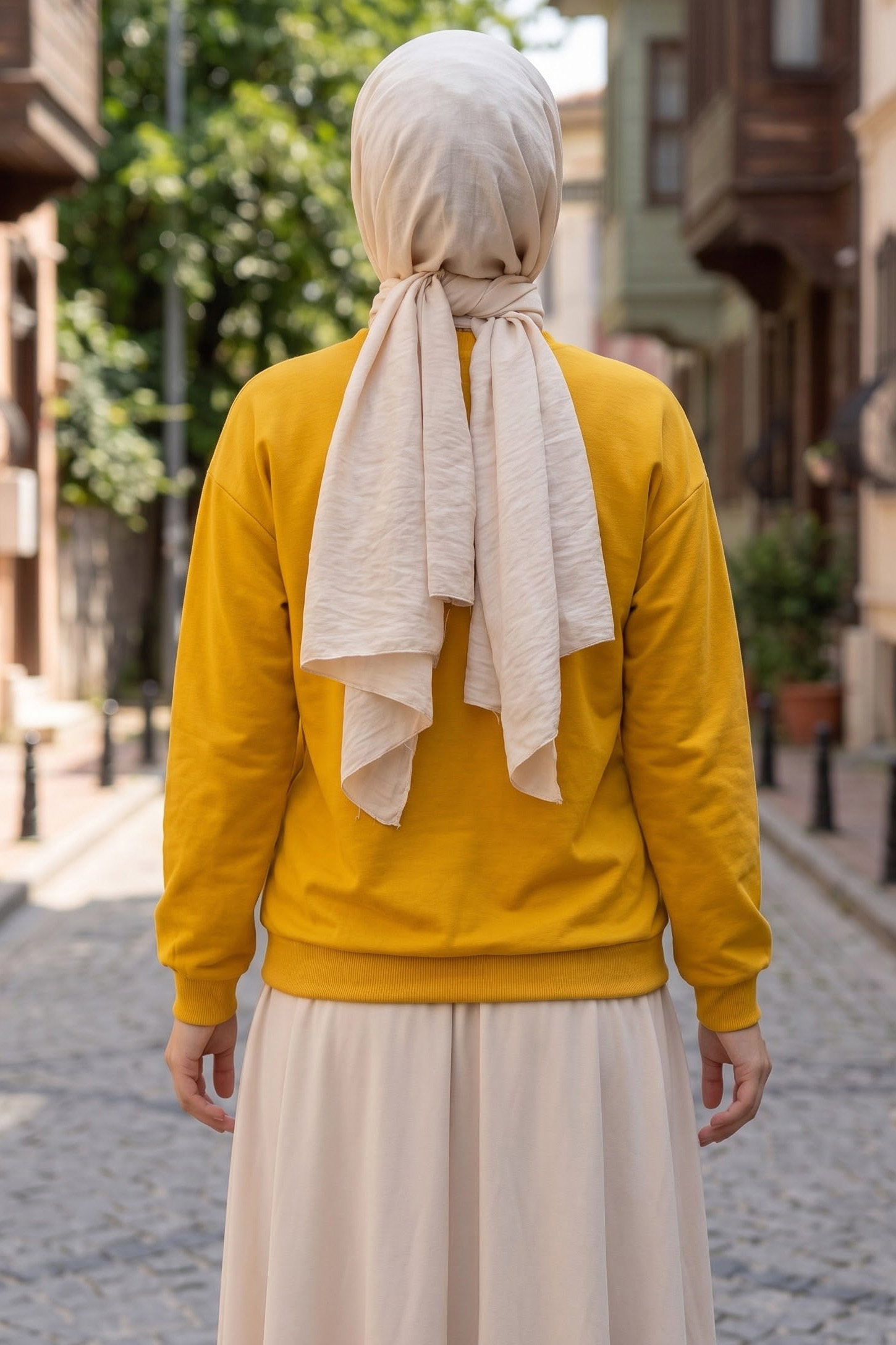 Baskılı Kısa sweatshirt Sari - 2025-SARI - 3