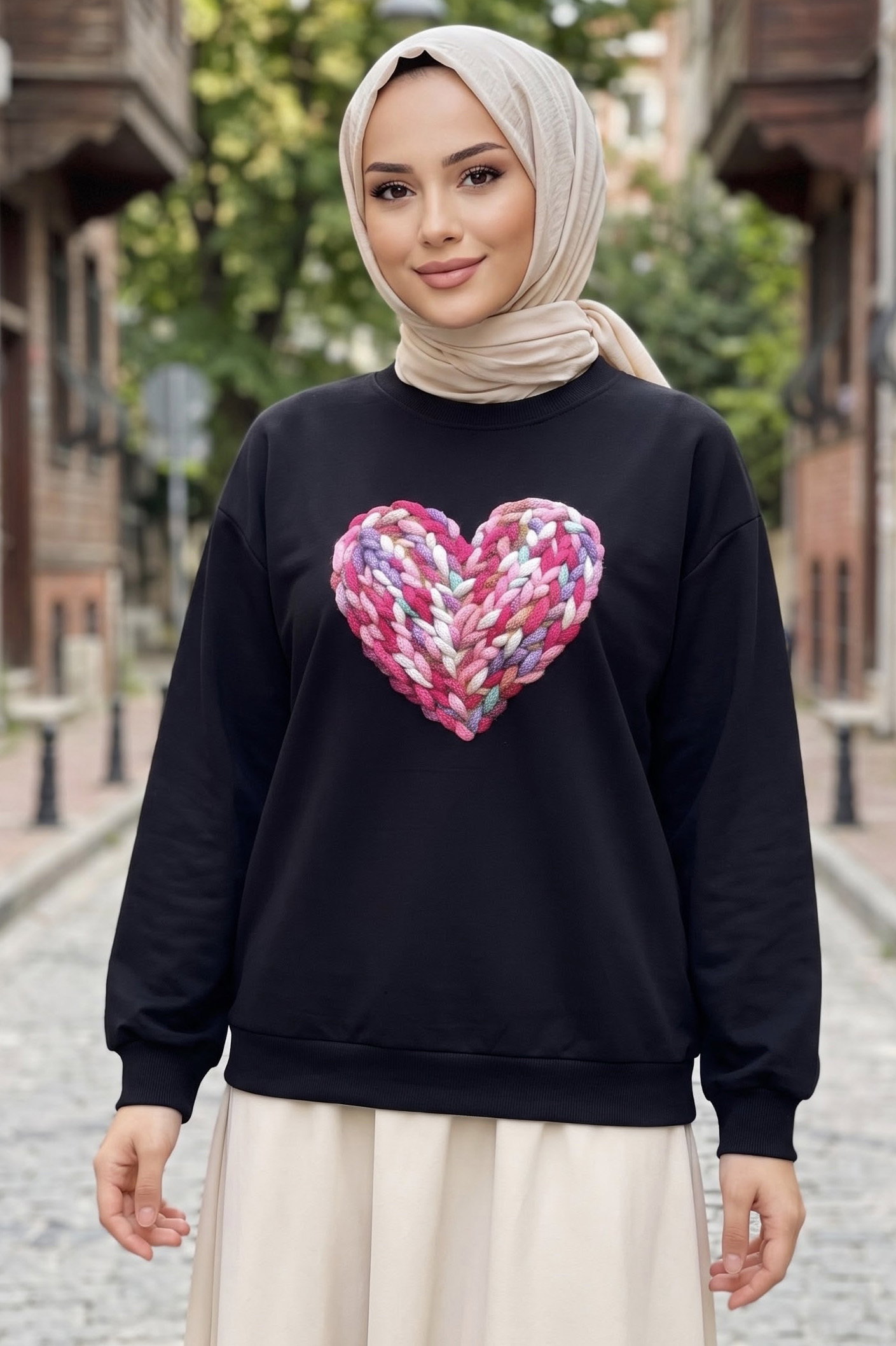Baskılı Kısa sweatshirt Siyah - 2025-SIYAH - 1