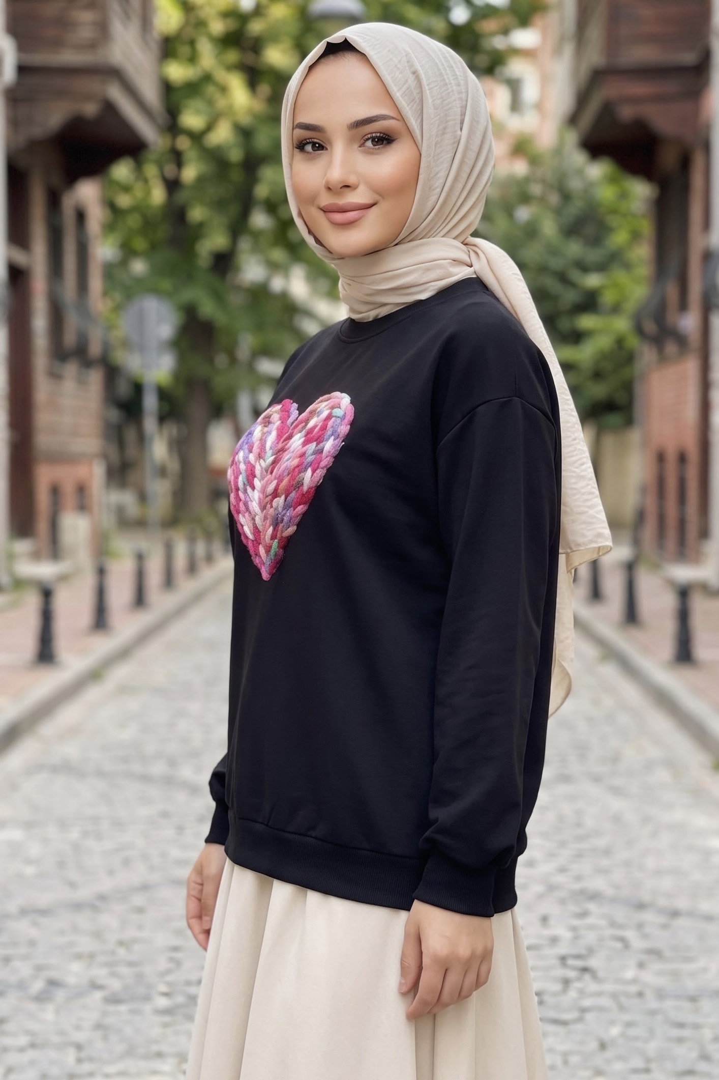 Baskılı Kısa sweatshirt Siyah - 2025-SIYAH - 2