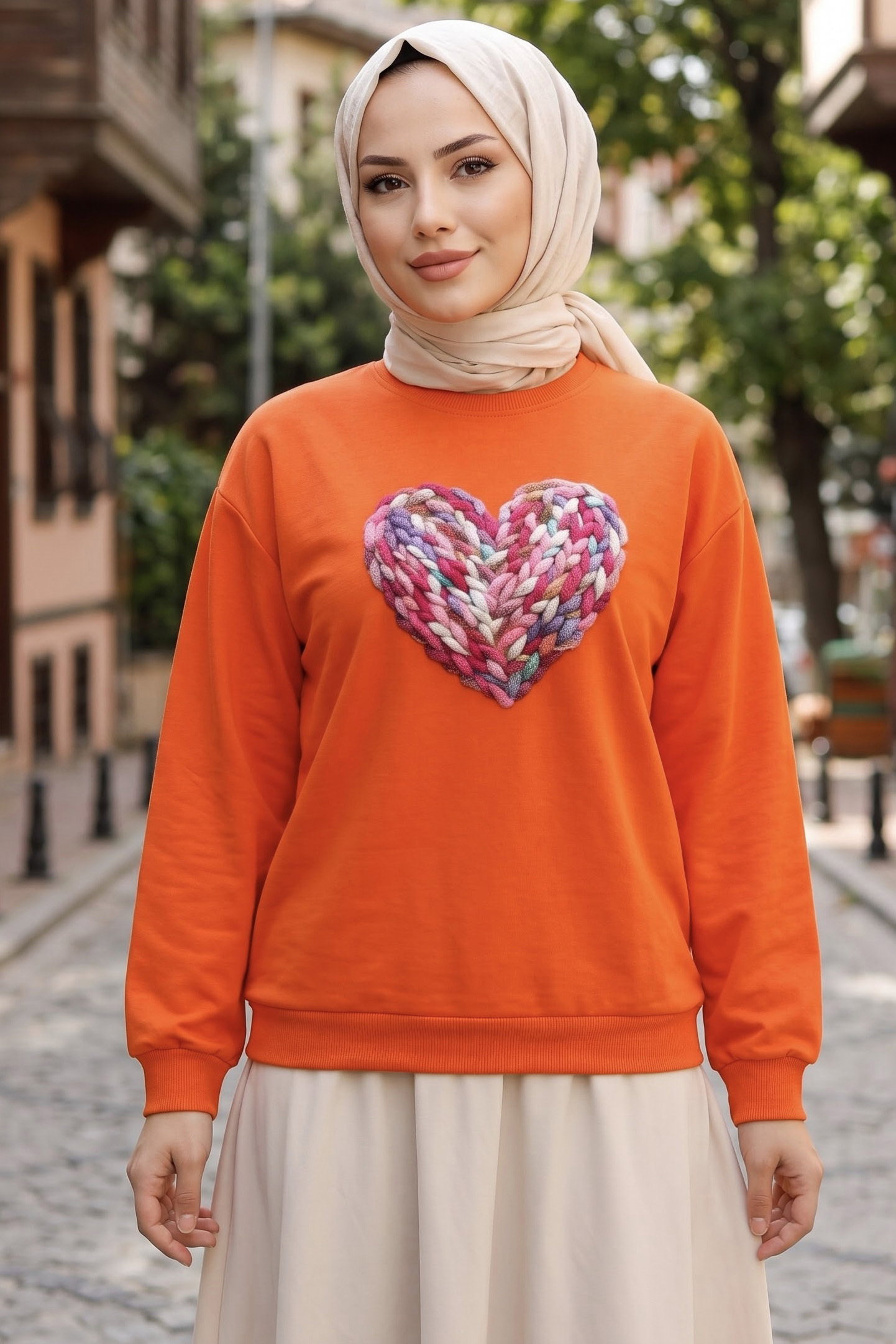 Baskılı Kısa sweatshirt Turuncu - 2025-TURUNCU - 1