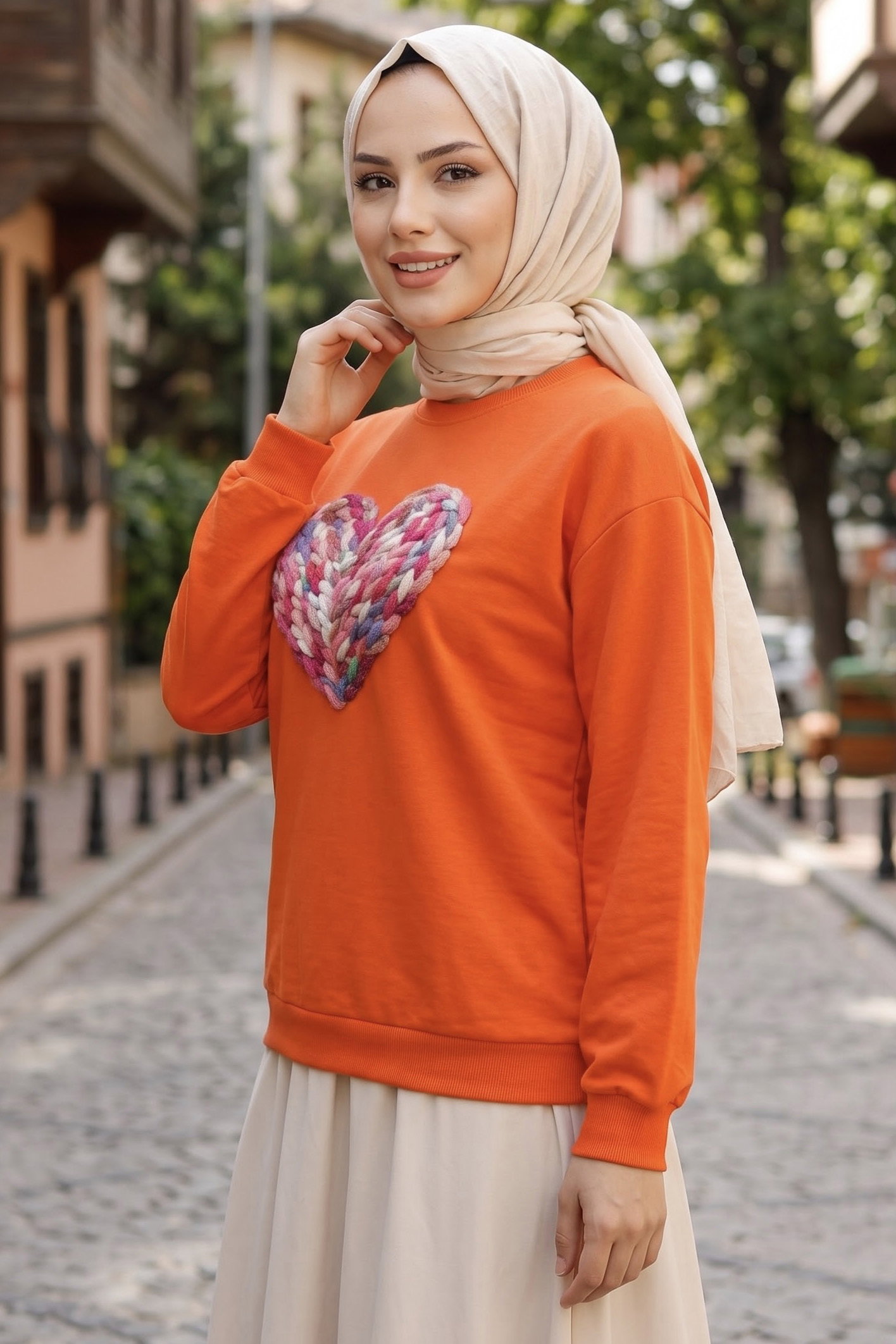 Baskılı Kısa sweatshirt Turuncu - 2025-TURUNCU - 2