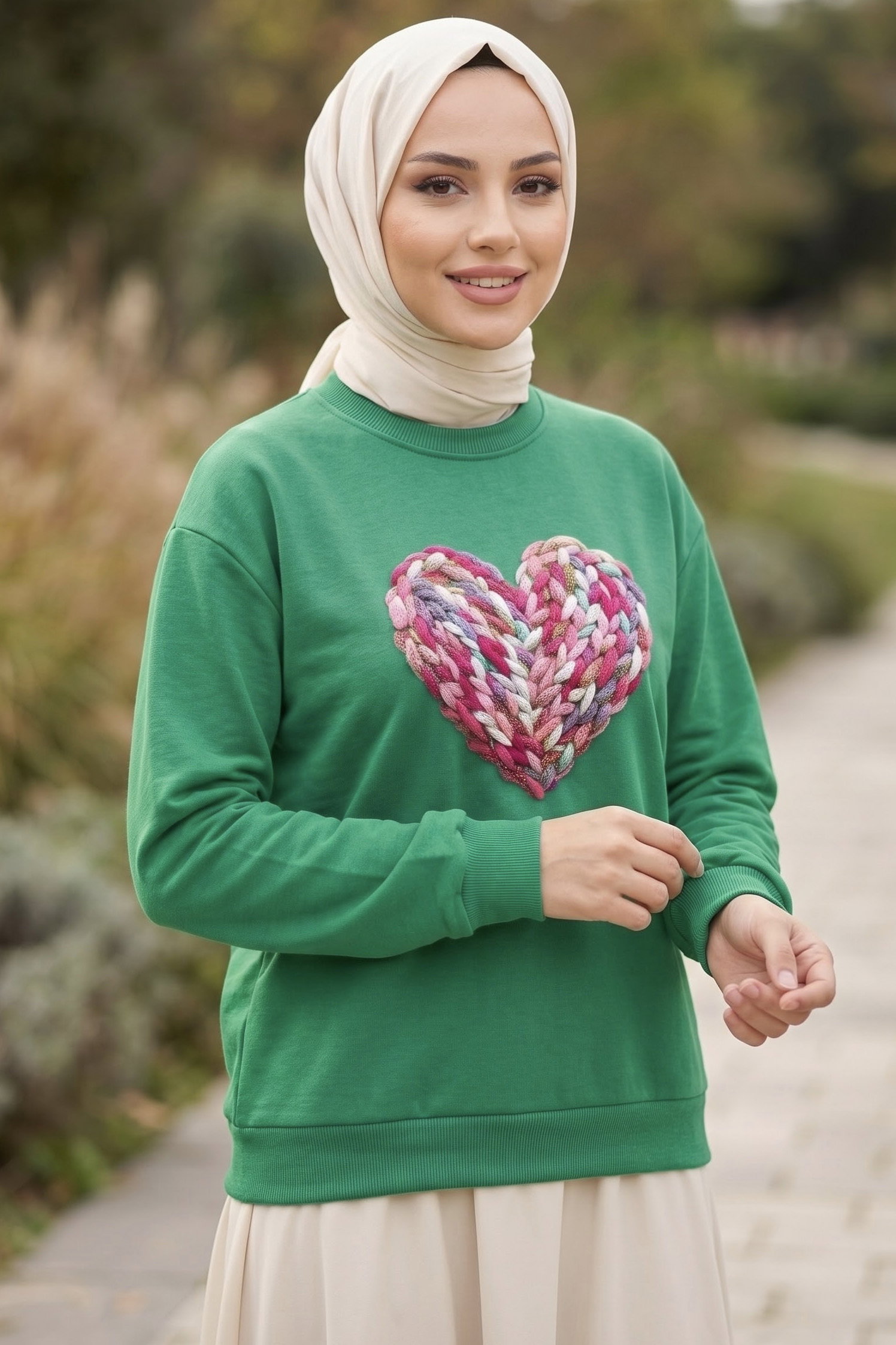 Baskılı Kısa sweatshirt Yesil - 2025-YESIL - 1