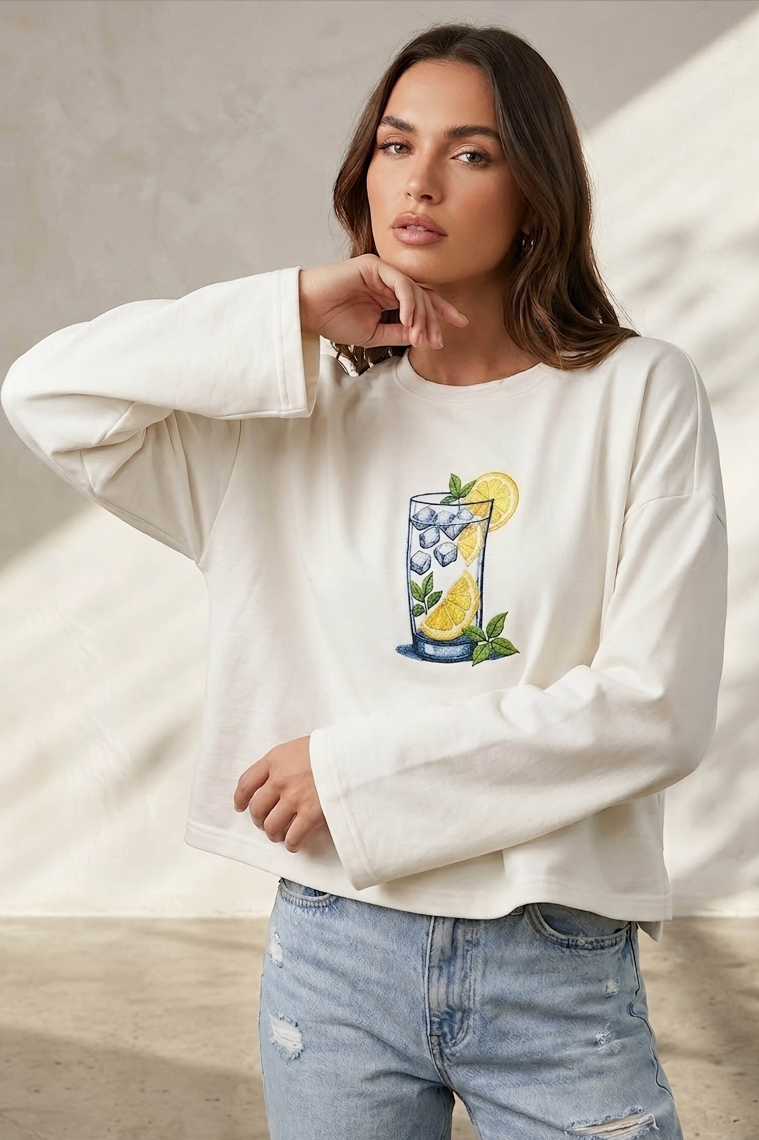 Baskılı Oversize Sweat D1 Beyaz - 28778-D1-BEYAZ - 1