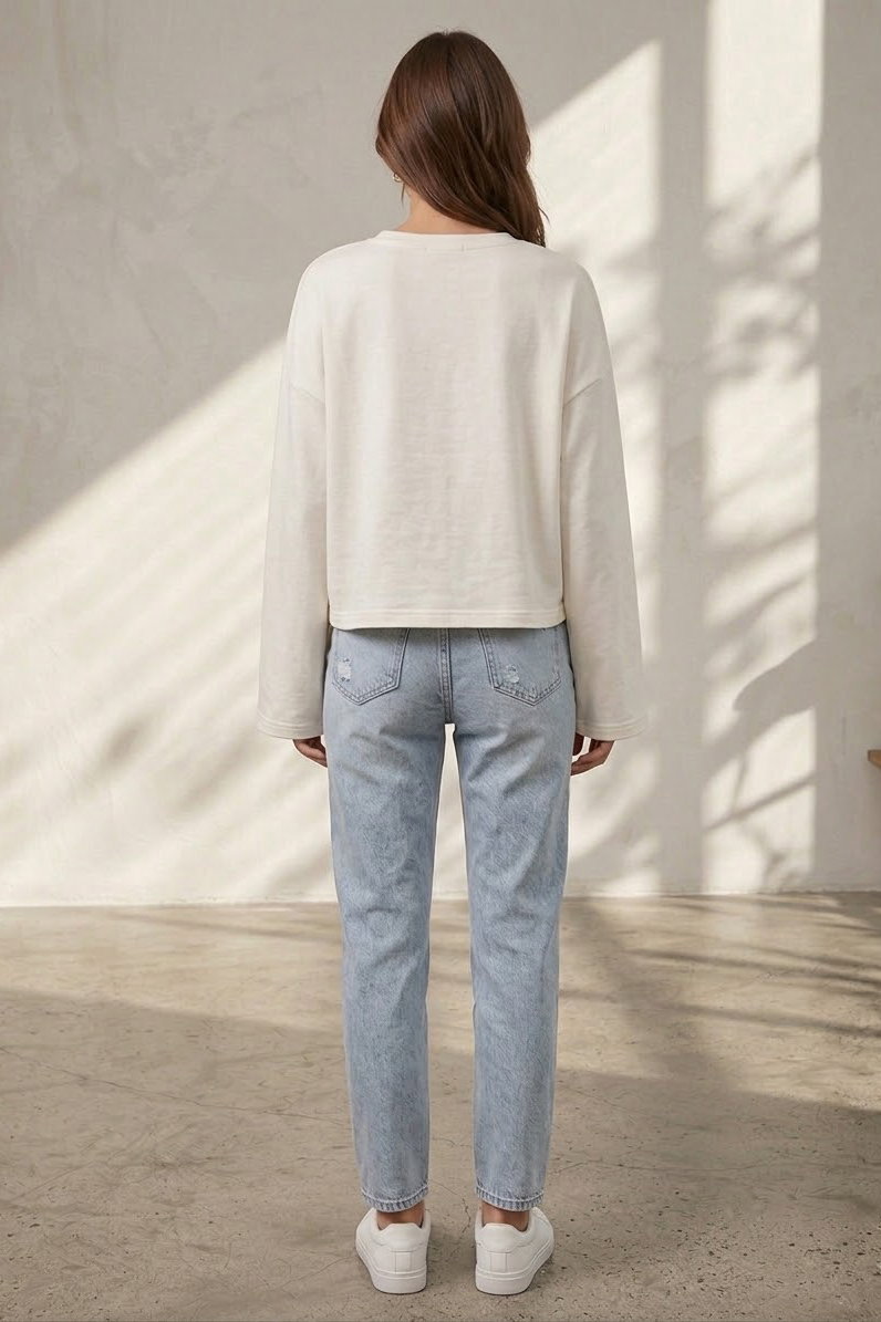 Baskılı Oversize Sweat D1 Beyaz - 28778-D1-BEYAZ - 3
