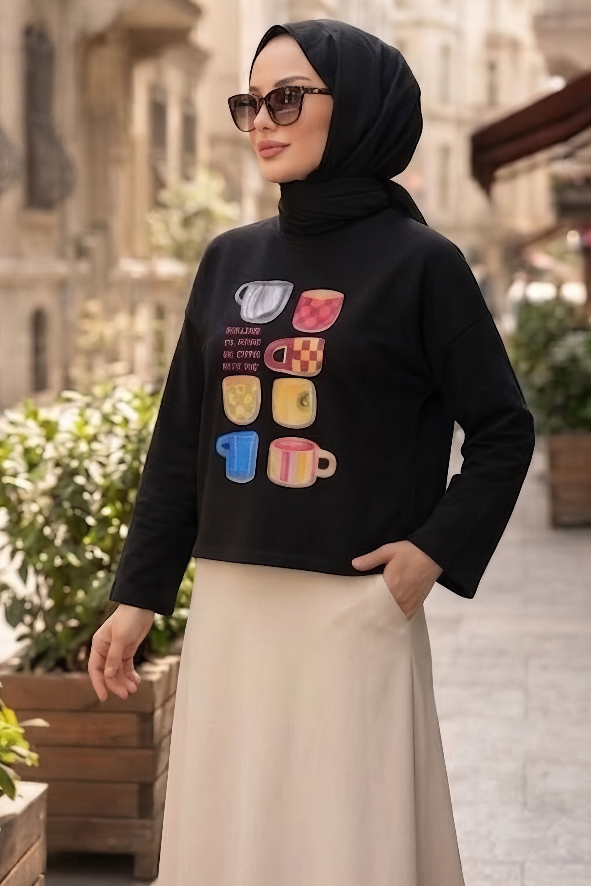 Baskılı Oversize Sweat D1 Siyah - 28778-D1-SIYAH - 3