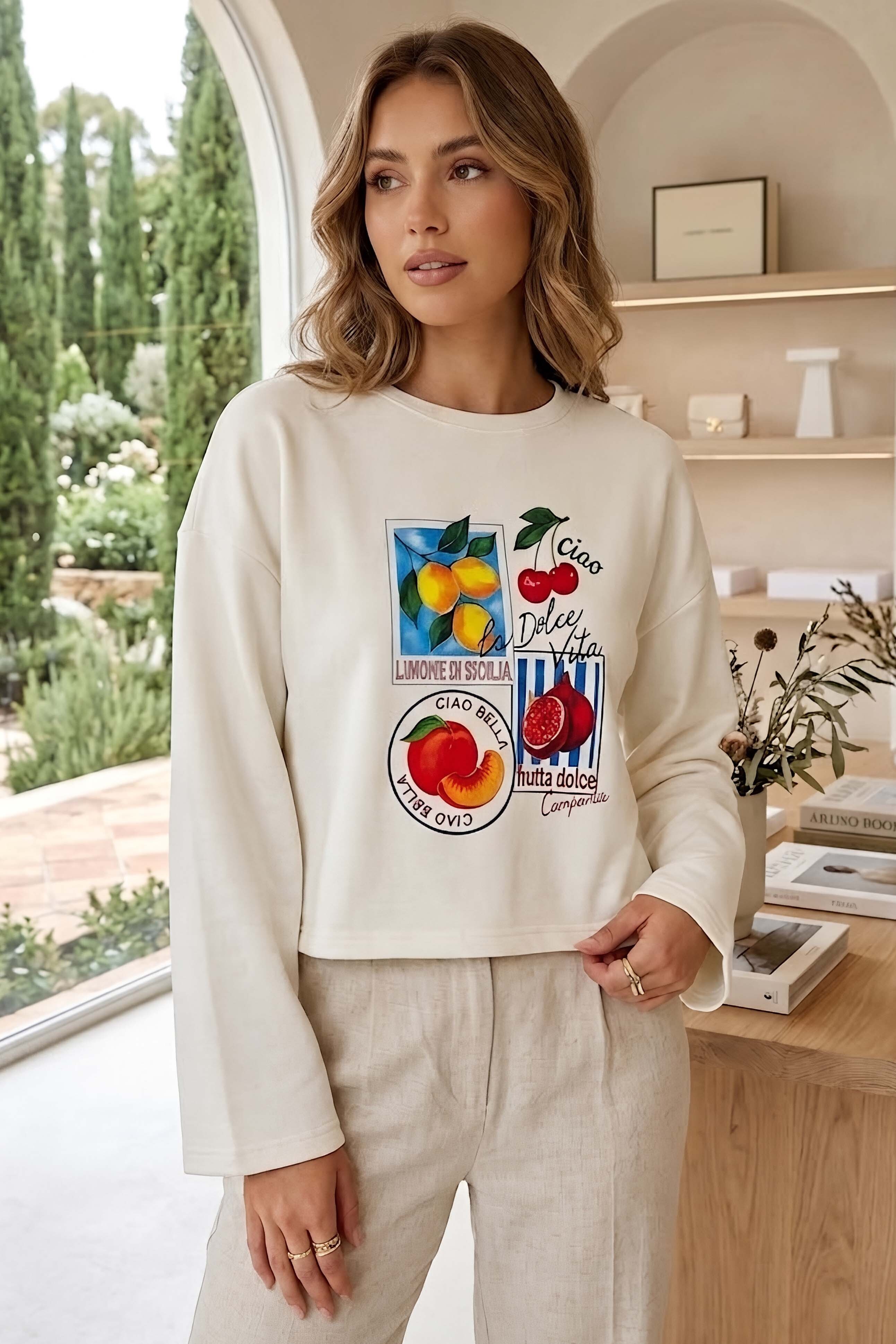 Baskılı Oversize Sweat D2 Beyaz - 28778-D2-BEYAZ - 1