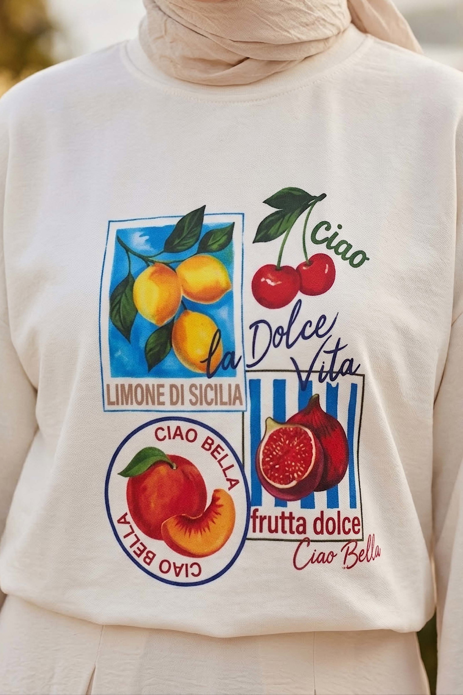 Baskılı Oversize Sweat D2 Beyaz - 28778-D2-BEYAZ - 3