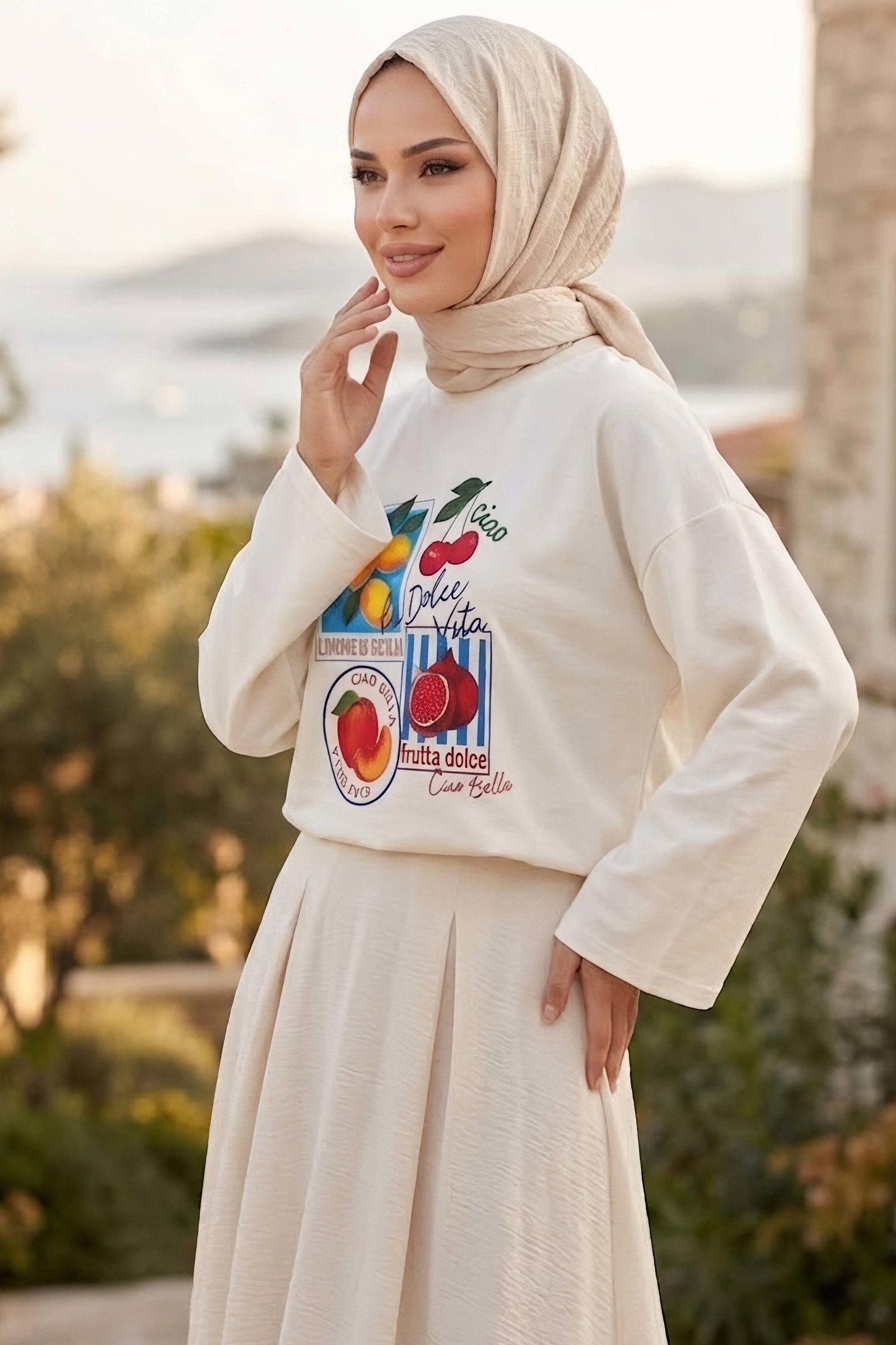Baskılı Oversize Sweat D2 Beyaz - 28778-D2-BEYAZ - 2