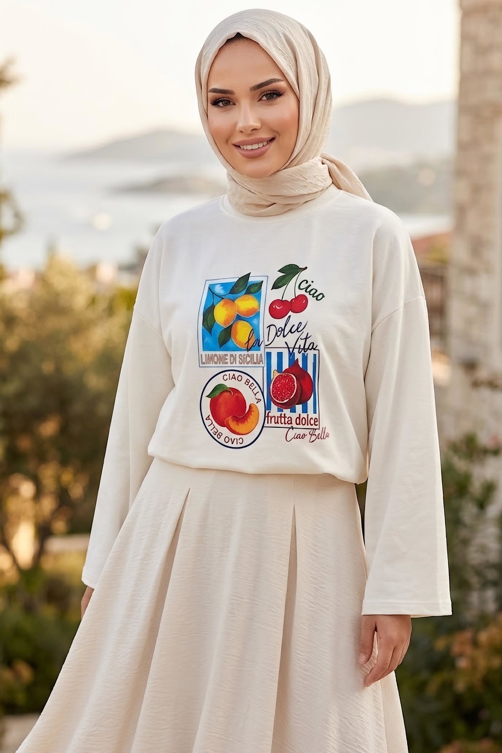 Baskılı Oversize Sweat D2 Beyaz - 28778-D2-BEYAZ - 1
