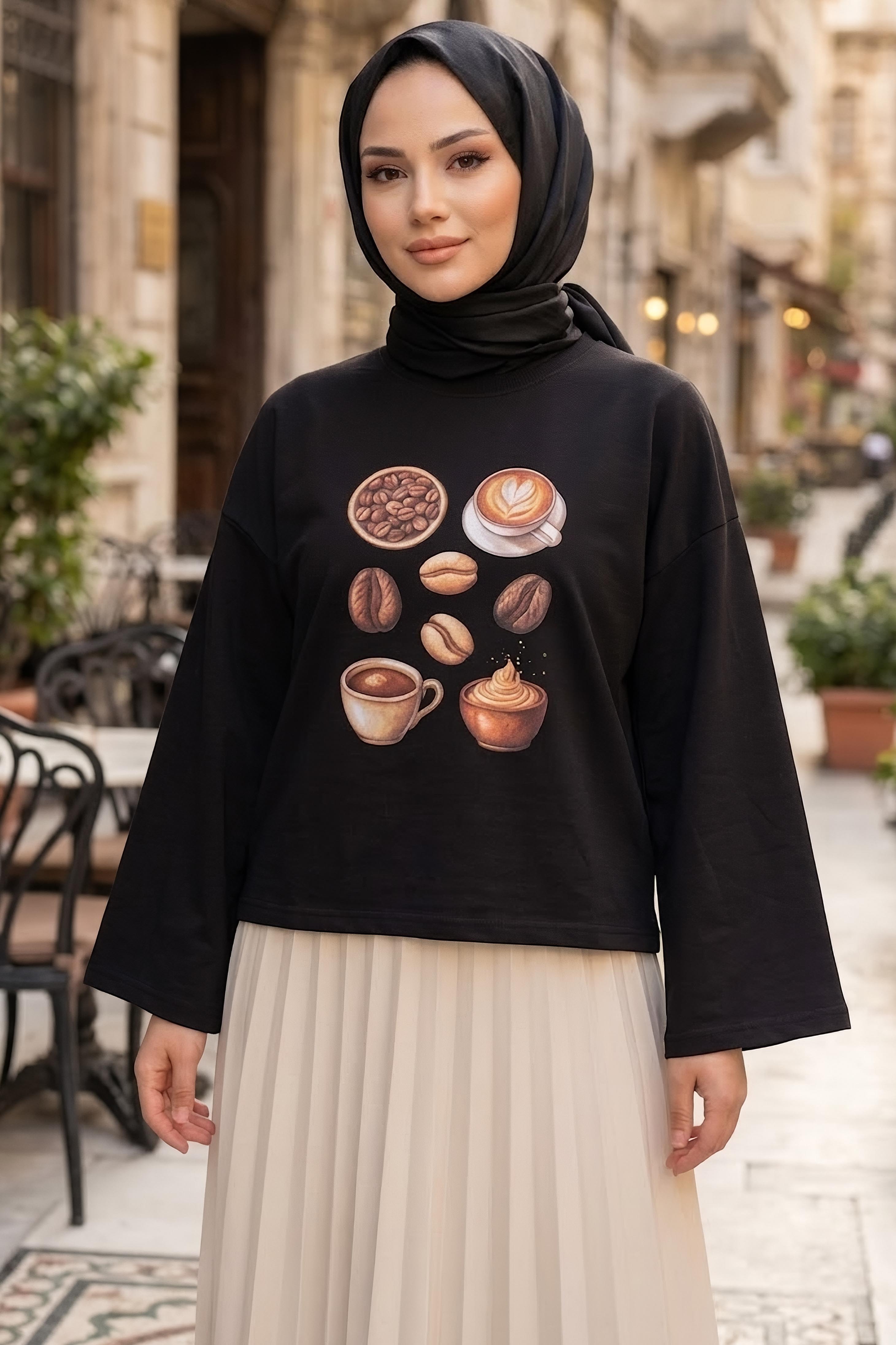 Baskılı Oversize Sweat D2 Siyah - 28778-D2-SIYAH - 1