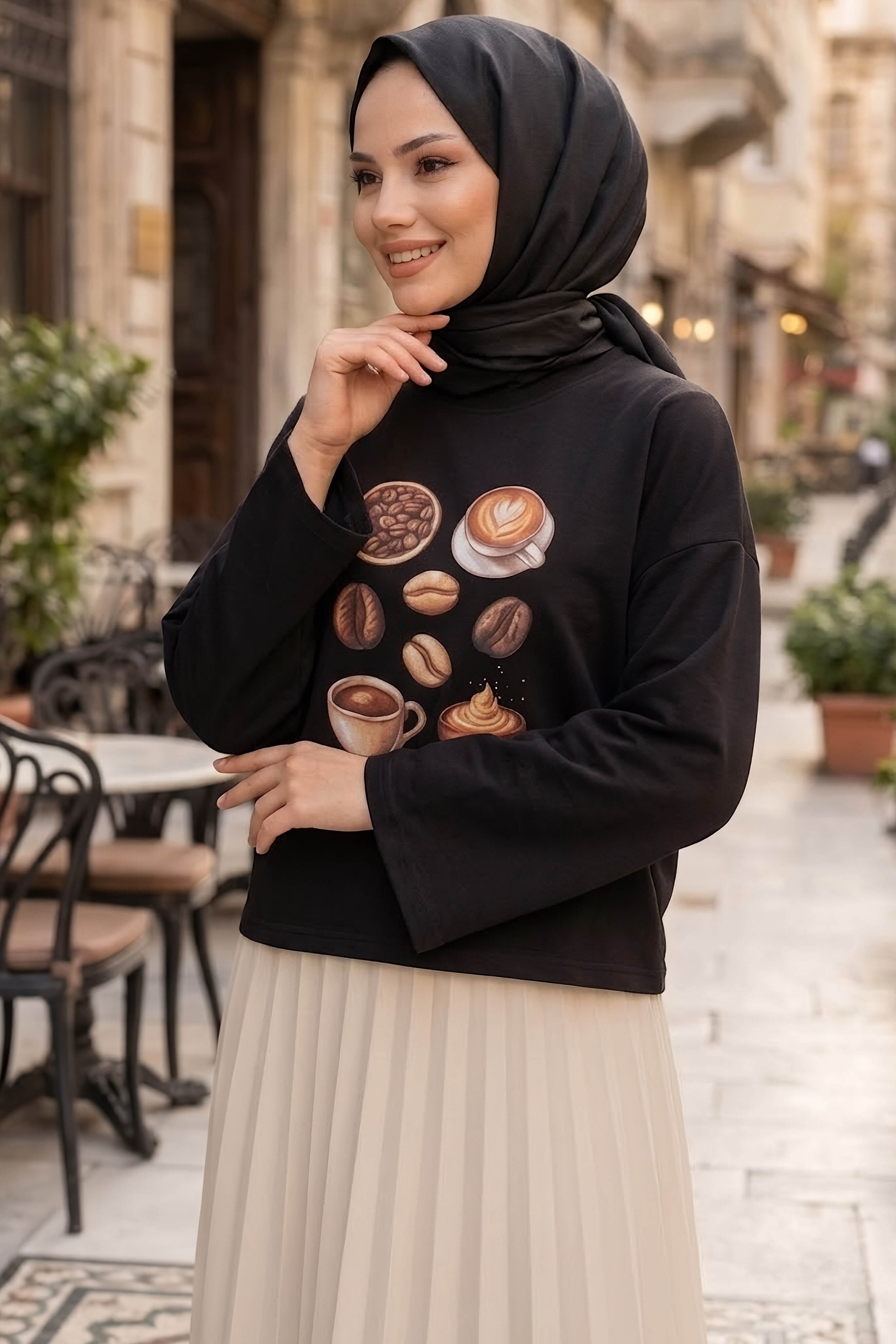 Baskılı Oversize Sweat D2 Siyah - 28778-D2-SIYAH - 3