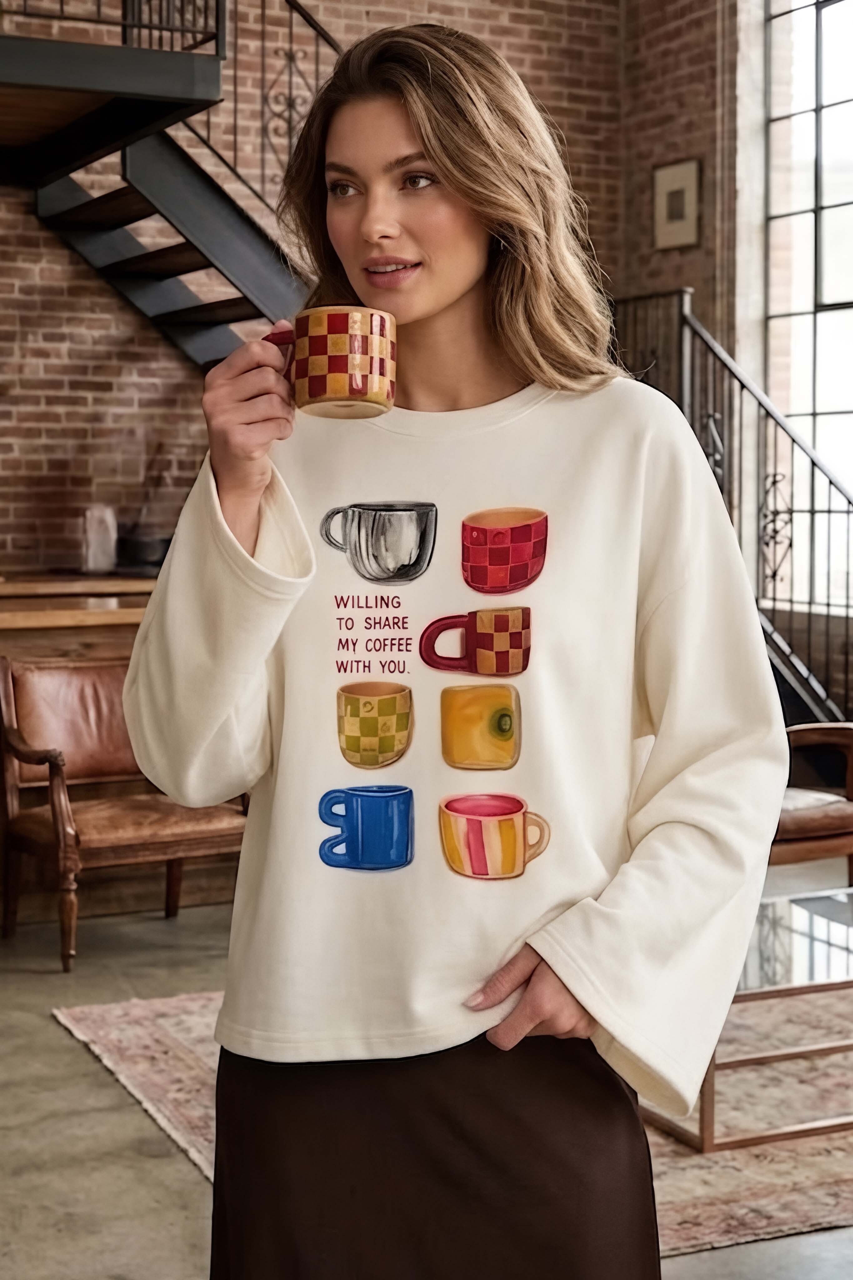 Baskılı Oversize Sweat D3 Beyaz - 28778-D3-BEYAZ - 2