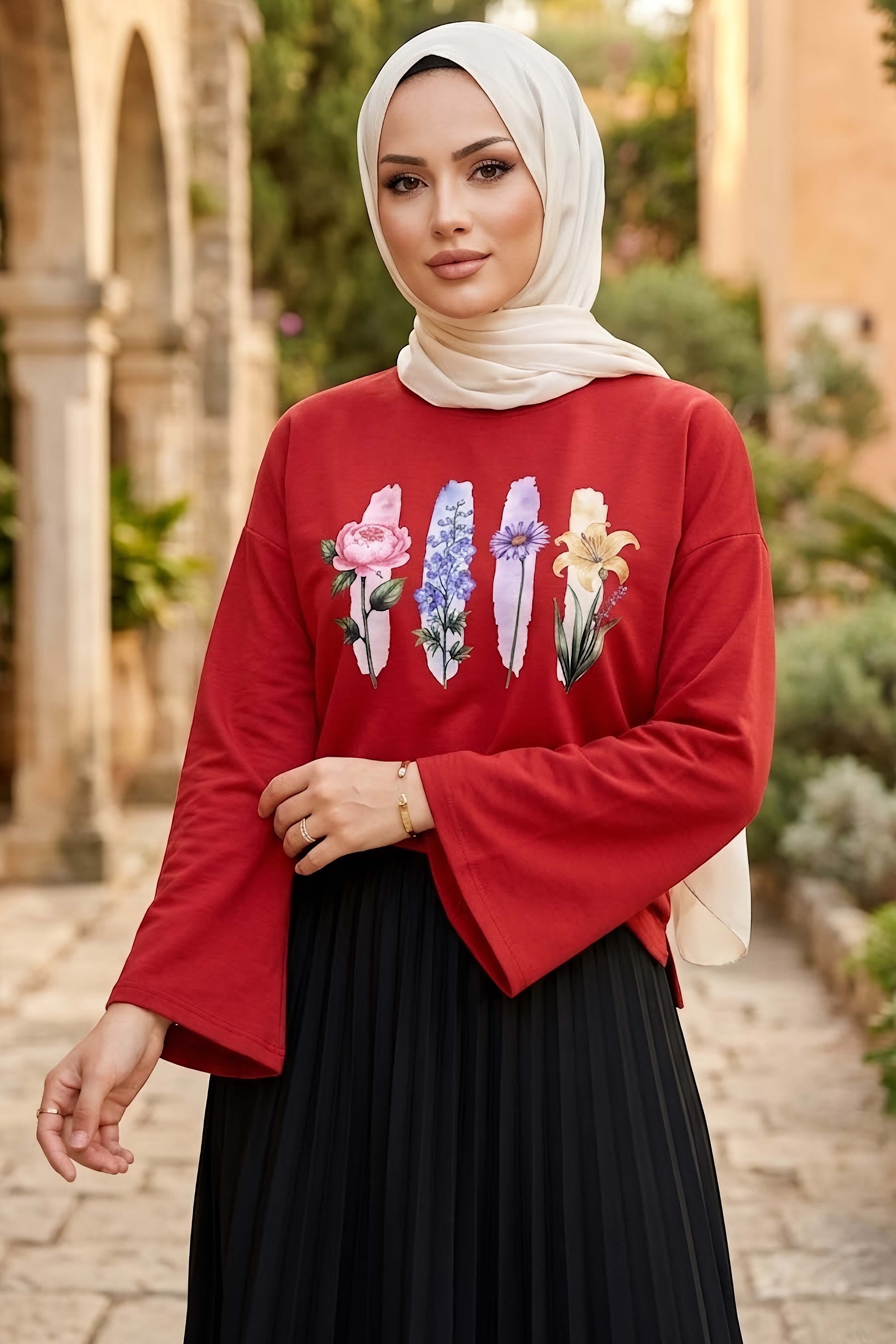 Baskılı Oversize Sweat D3 Kirmizi - 28778-D3-KIRMIZI - 1