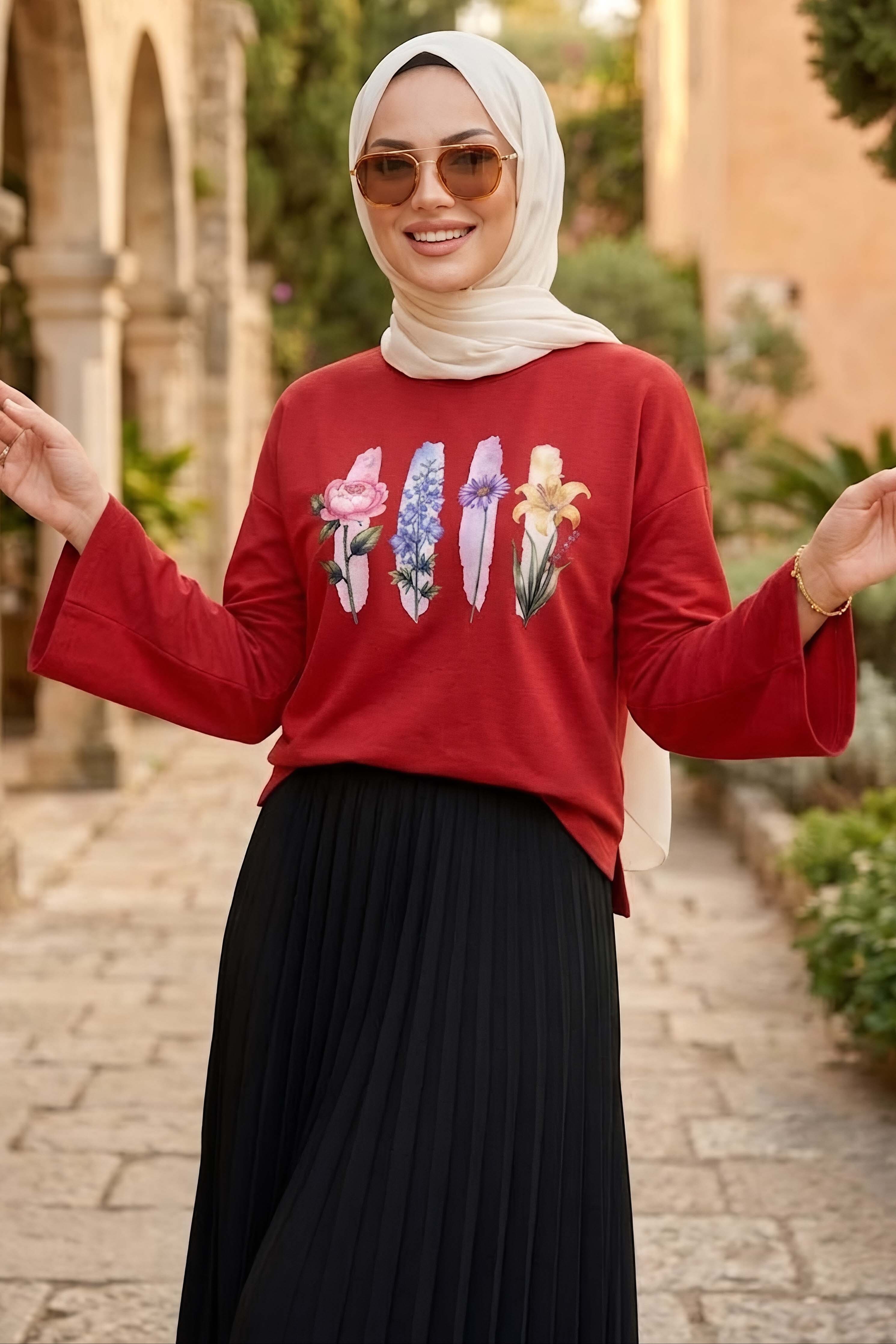 Baskılı Oversize Sweat D3 Kirmizi - 28778-D3-KIRMIZI - 2