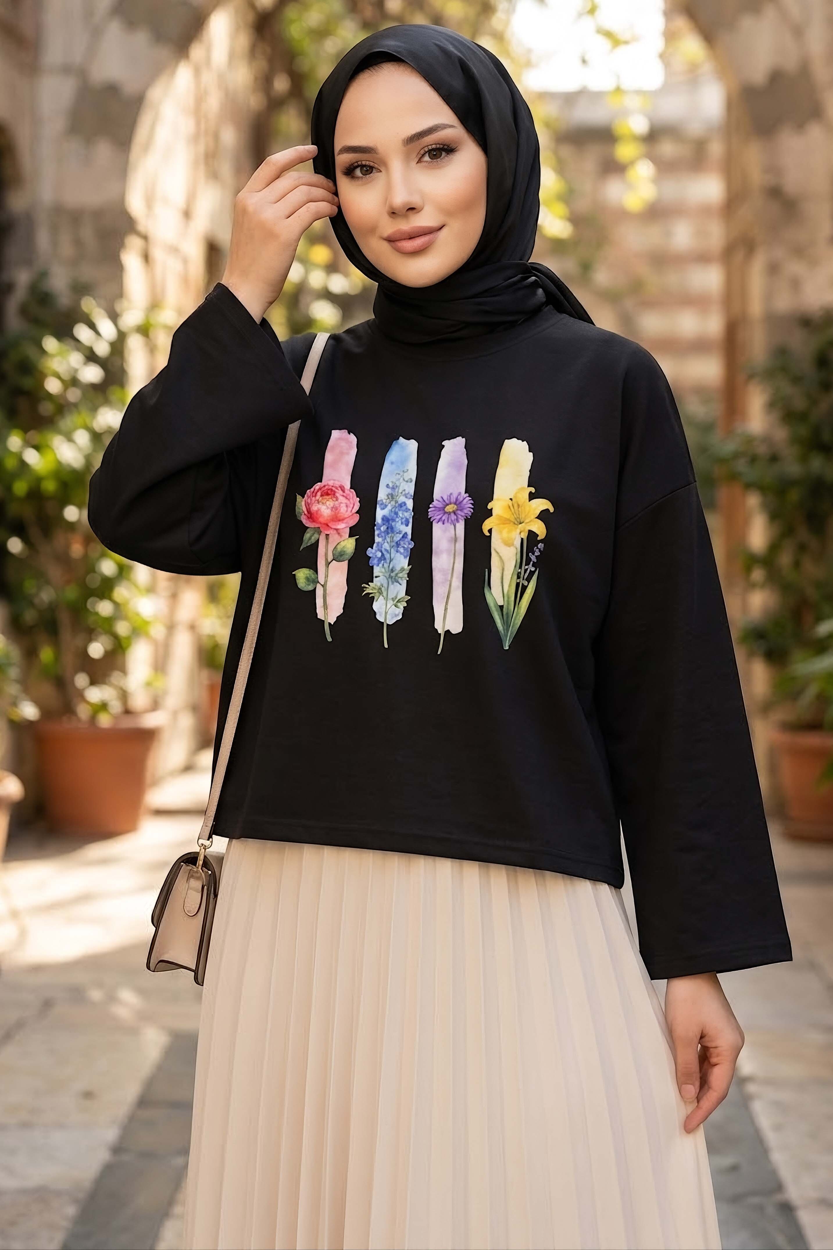 Baskılı Oversize Sweat D3 Siyah - 28778-D3-SIYAH - 1