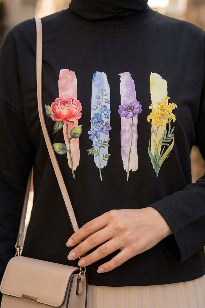 Baskılı Oversize Sweat D3 Siyah - 28778-D3-SIYAH - 2