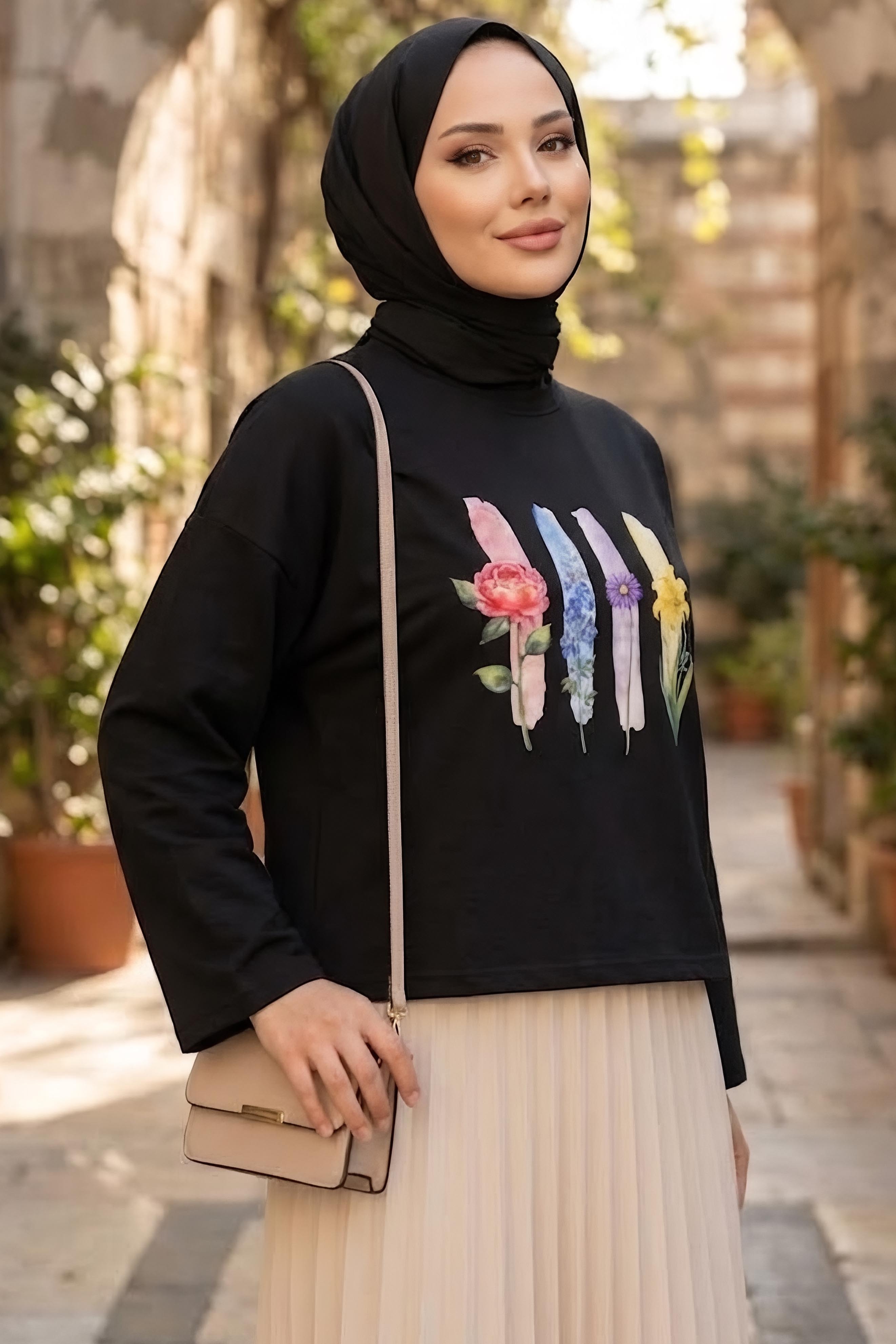 Baskılı Oversize Sweat D3 Siyah - 28778-D3-SIYAH - 3