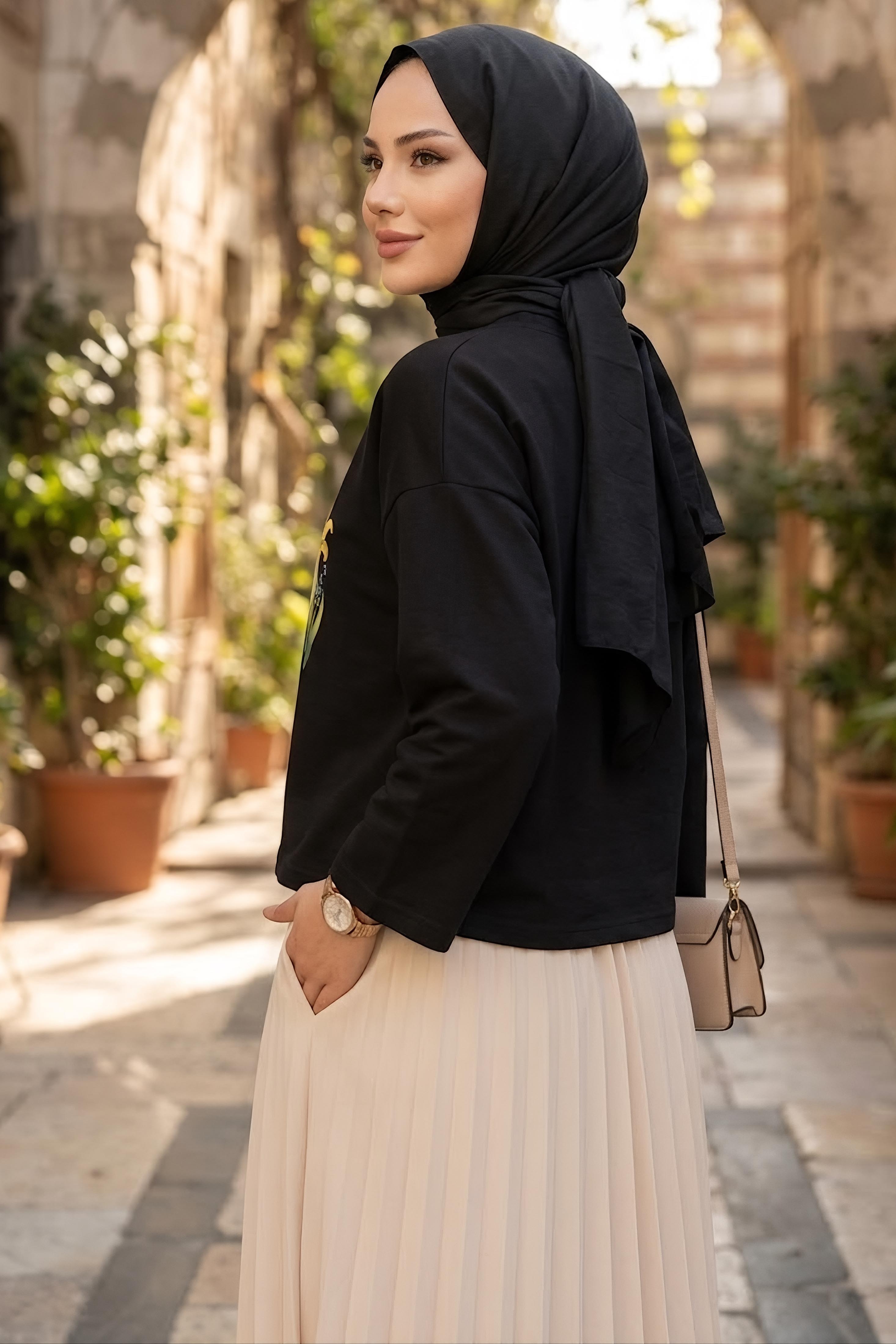 Baskılı Oversize Sweat D3 Siyah - 28778-D3-SIYAH - 4