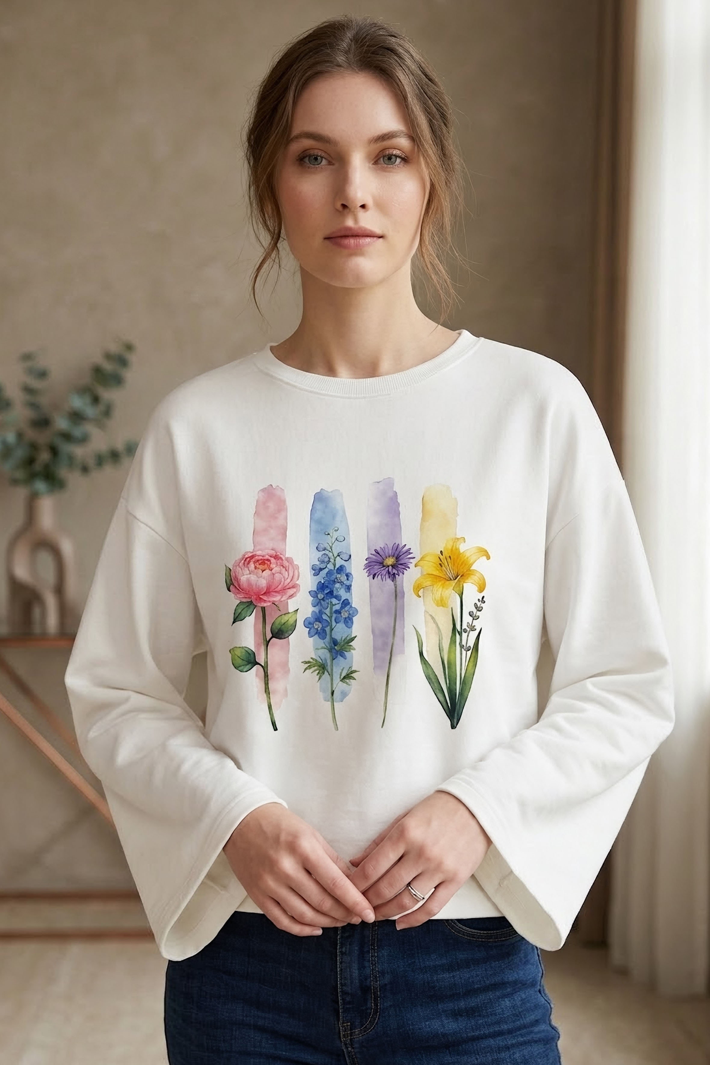 Baskılı Oversize Sweat D4 Beyaz - 28778-D4-BEYAZ - 1