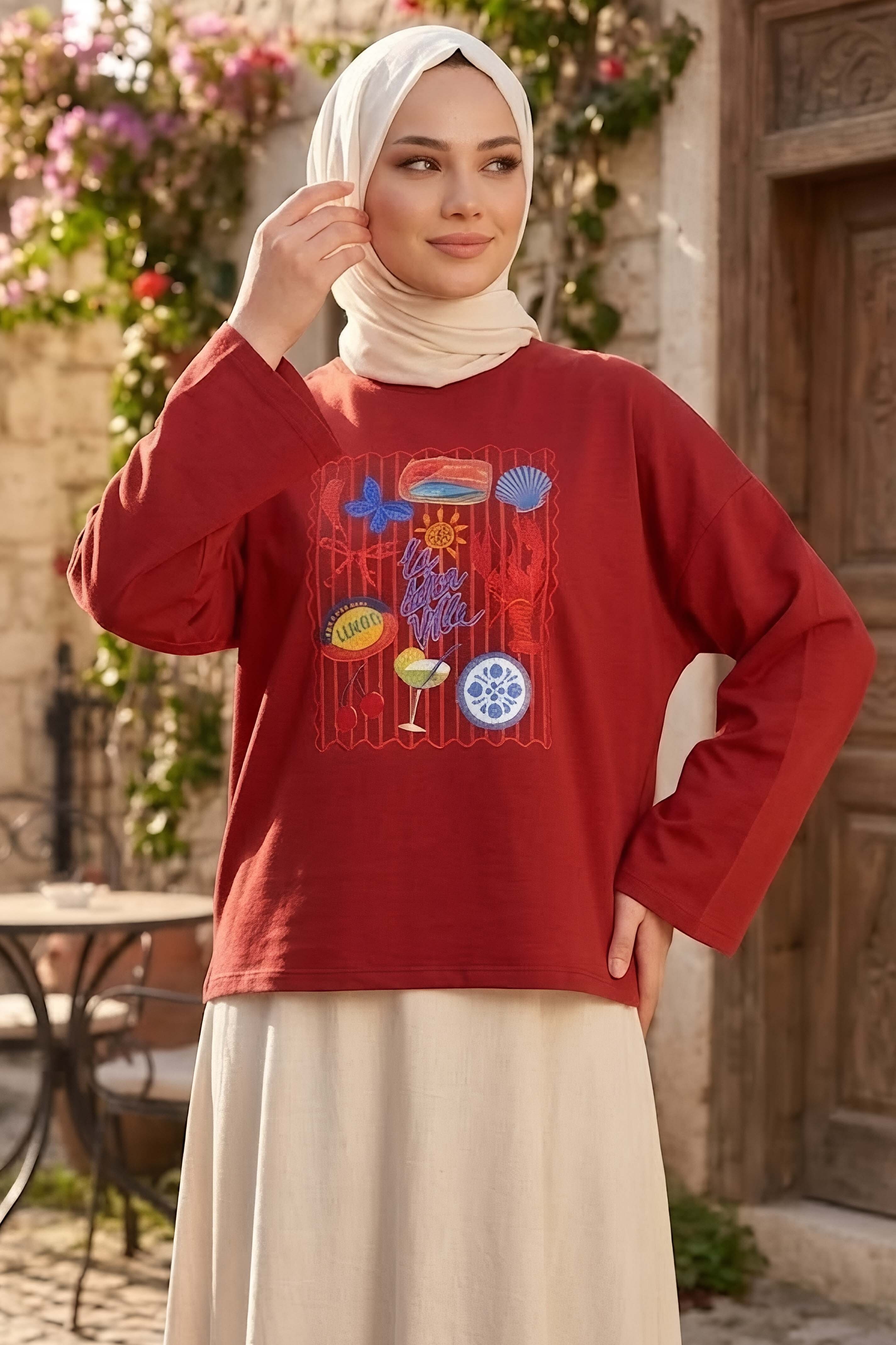 Baskılı Oversize Sweat D4 Kirmizi - 28778-D4-KIRMIZI - 2
