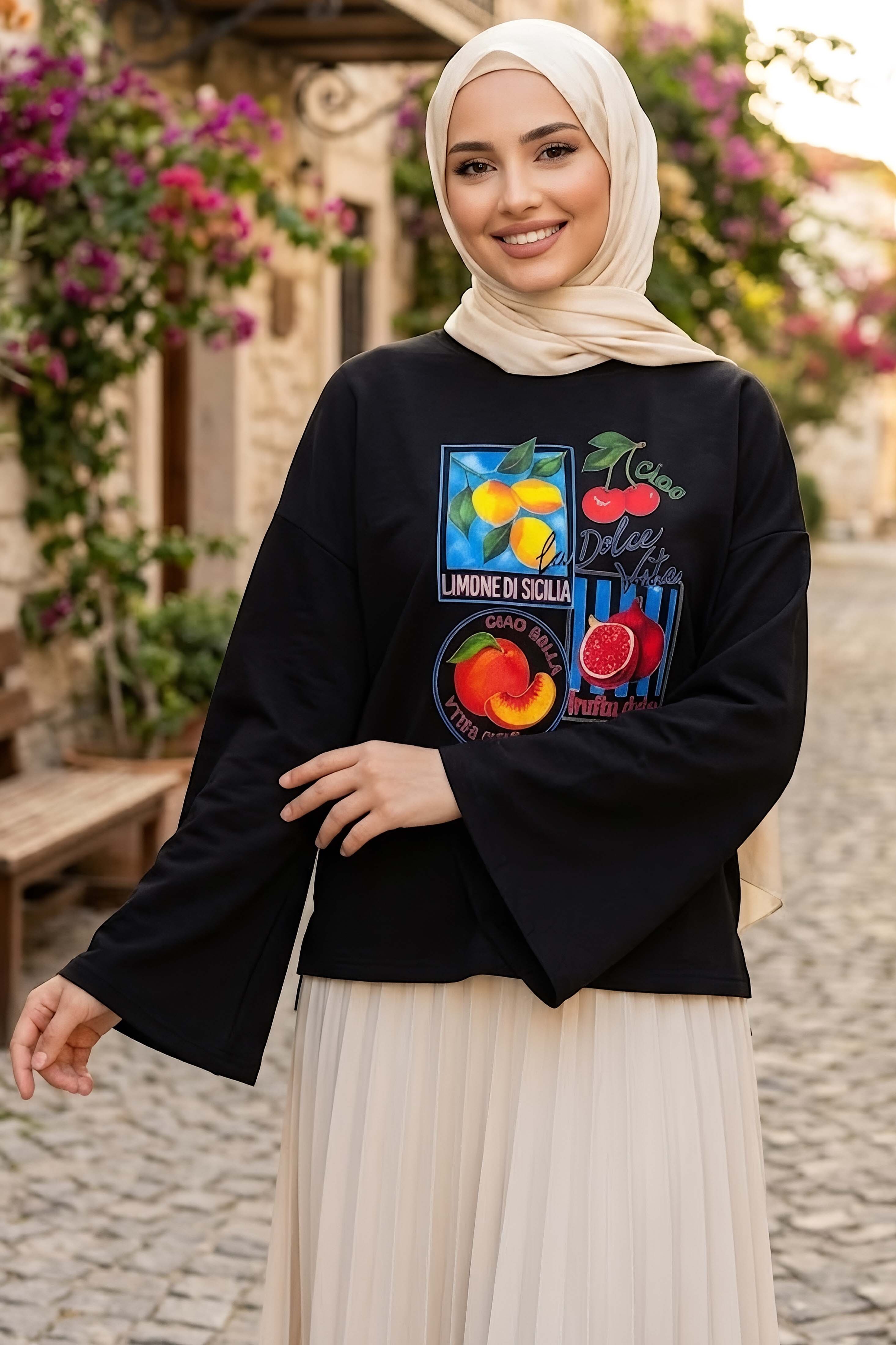 Baskılı Oversize Sweat D4 Siyah - 28778-D4-SIYAH - 1