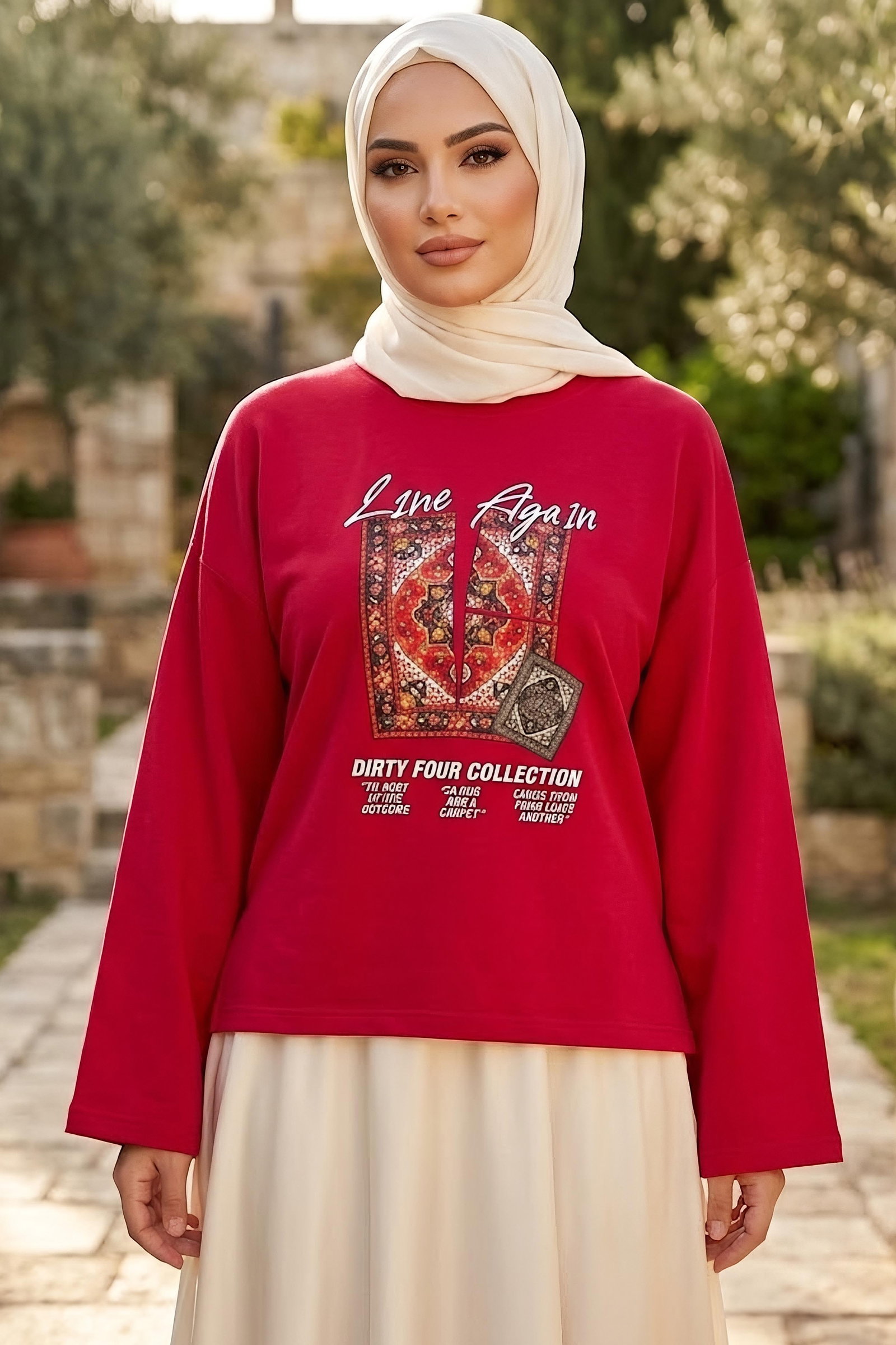 Baskılı Oversize Sweat D5 Kirmizi - 28778-D5-KIRMIZI - 1