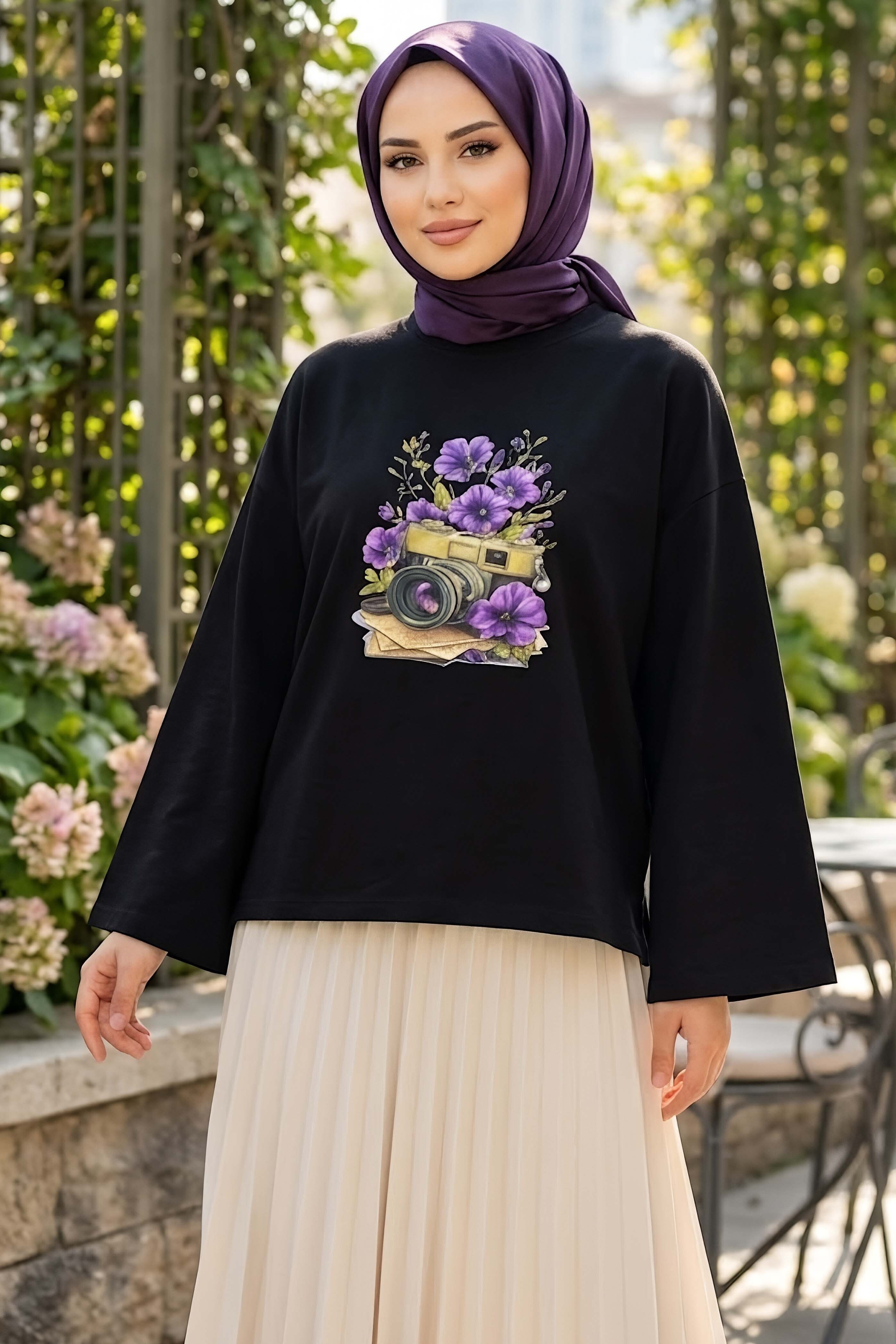 Baskılı Oversize Sweat D5 Siyah - 28778-D5-SIYAH - 1