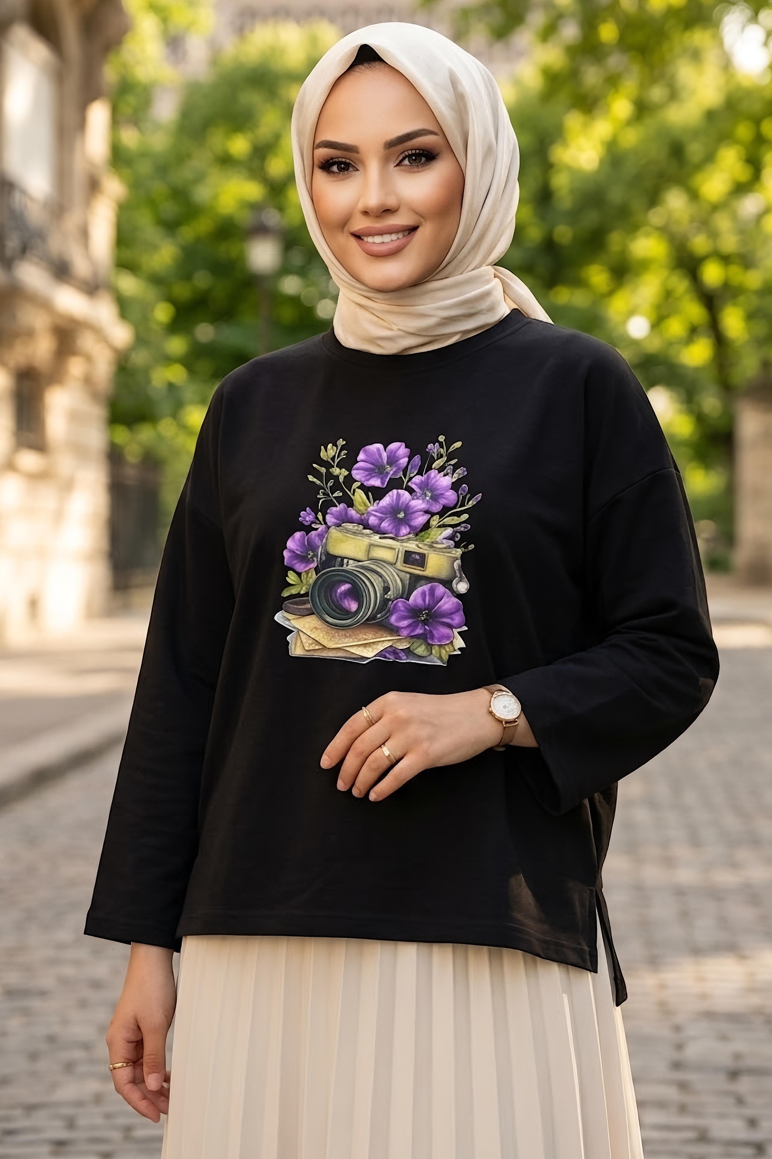Baskılı Oversize Sweat D5 Siyah - 28778-D5-SIYAH - 2