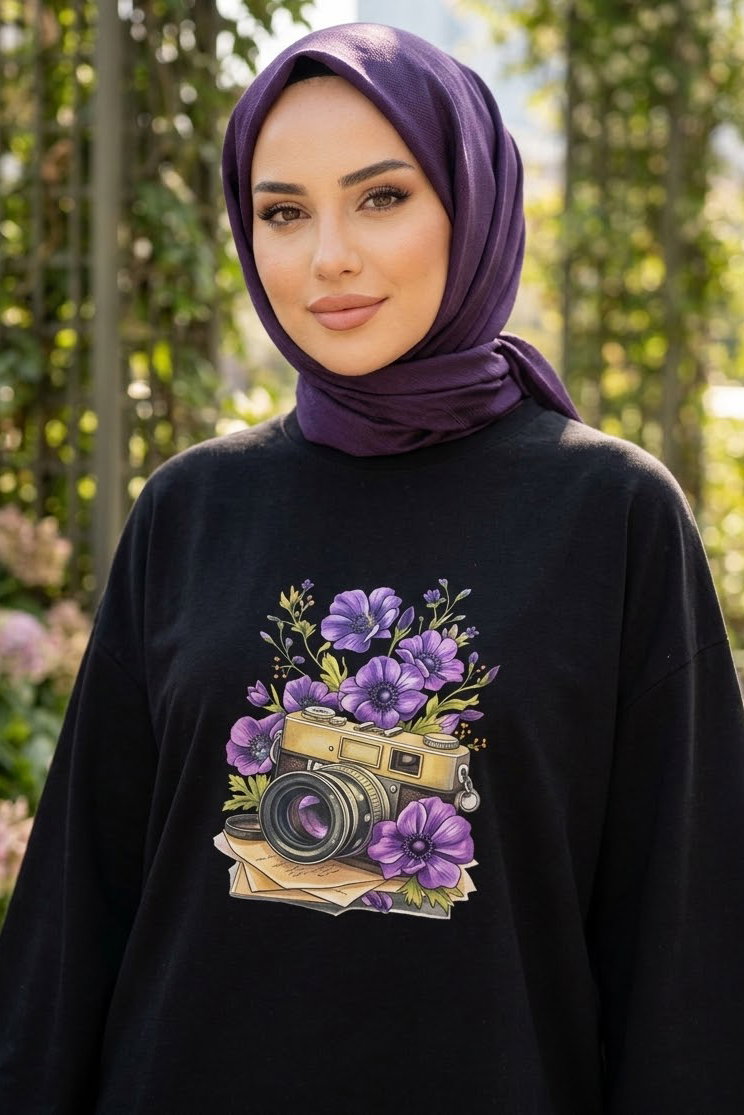 Baskılı Oversize Sweat D5 Siyah - 28778-D5-SIYAH - 3