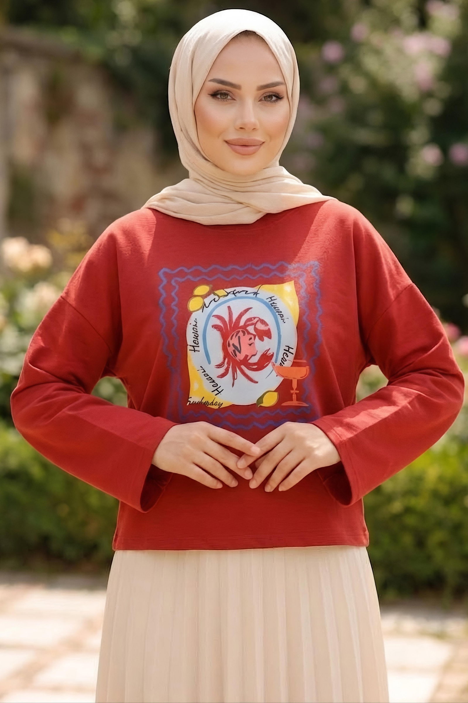 Baskılı Oversize Sweat D6 Kirmizi - 28778-D6-KIRMIZI - 2