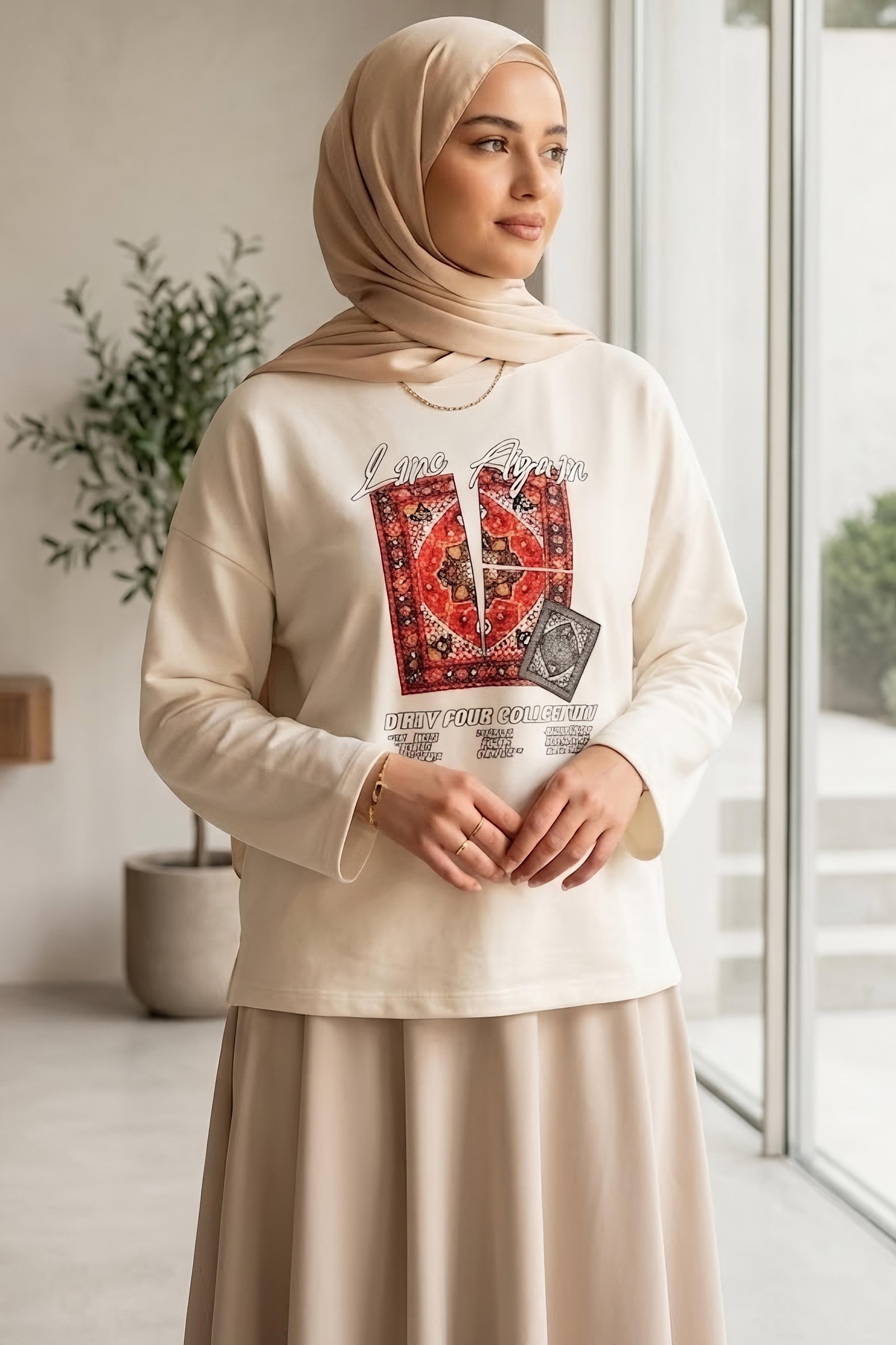 Baskılı Oversize Sweat D7 Beyaz - 28778-D7-BEYAZ - 1