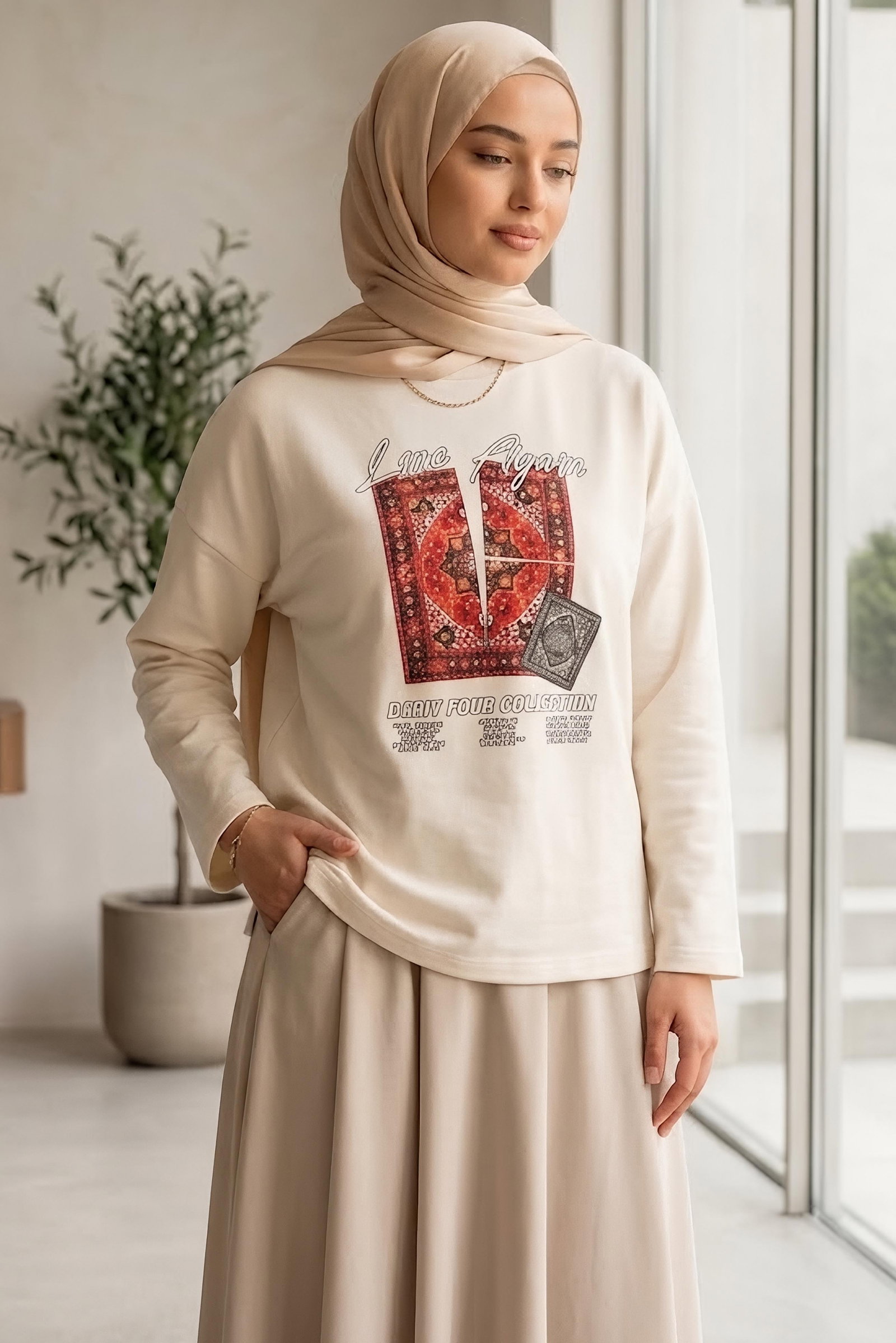 Baskılı Oversize Sweat D7 Beyaz - 28778-D7-BEYAZ - 2