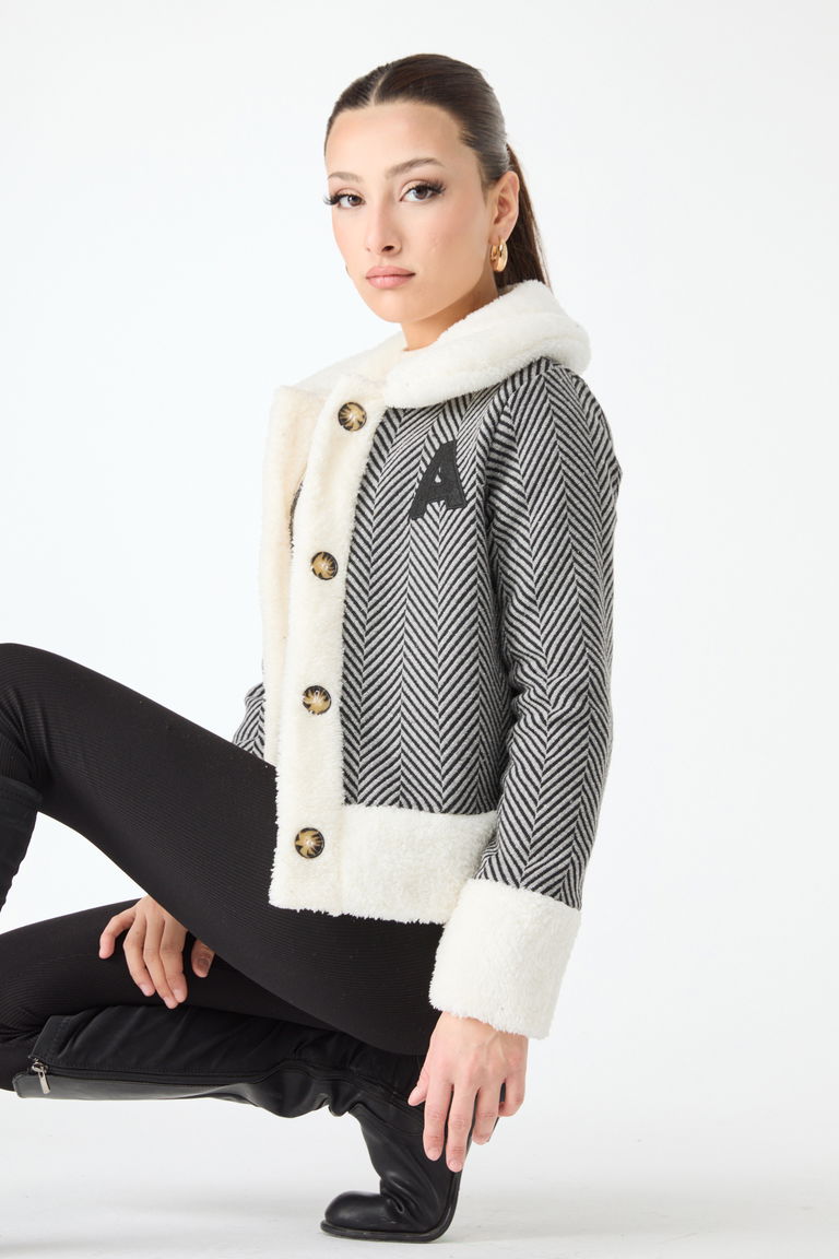 Baskılı Peluş Ceket - 27763-GRI - TOFİSA