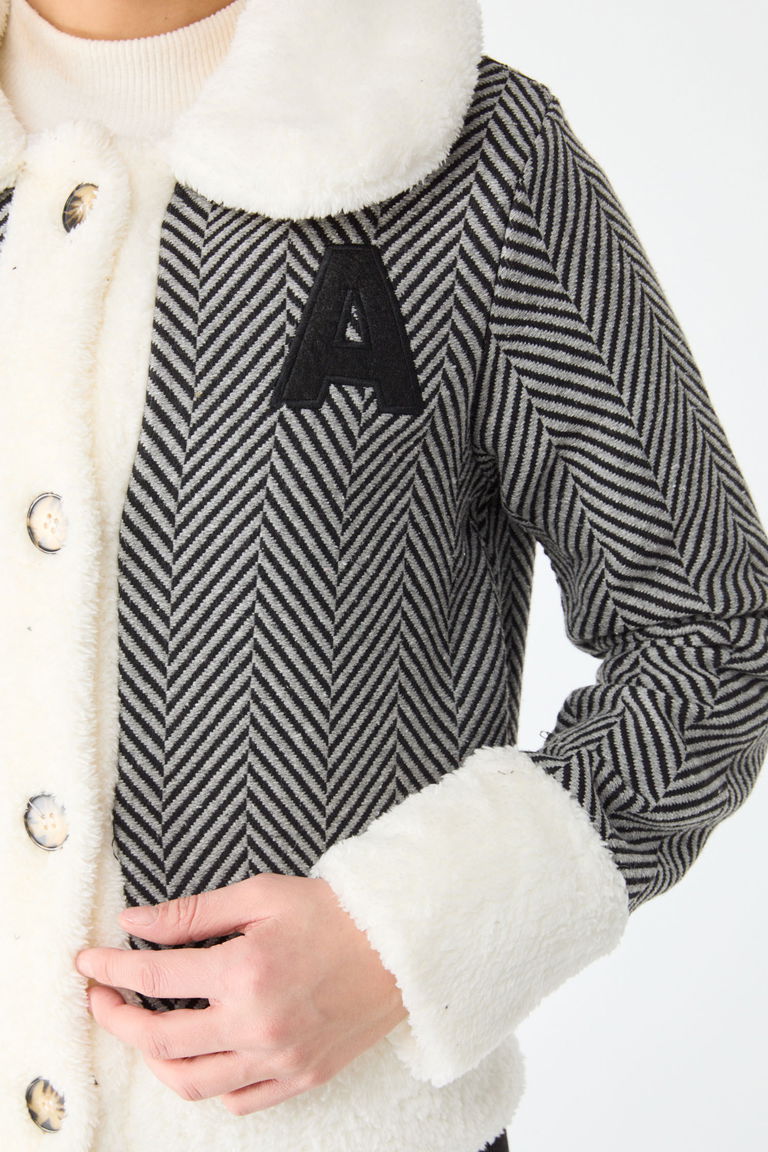 Baskılı Peluş Ceket - 27763-GRI - TOFİSA