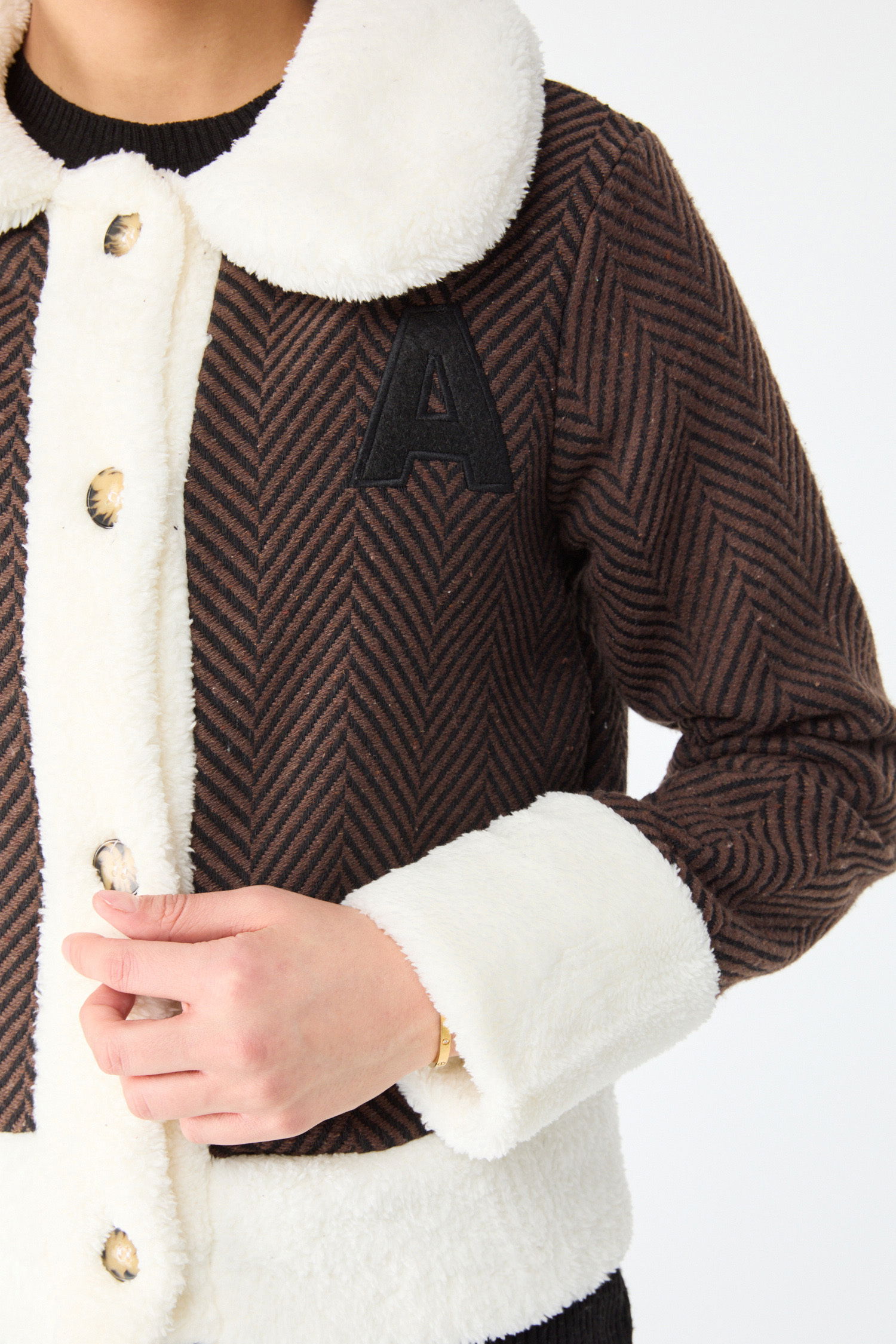 Baskılı Peluş Ceket - 27763-KAHVE - 5