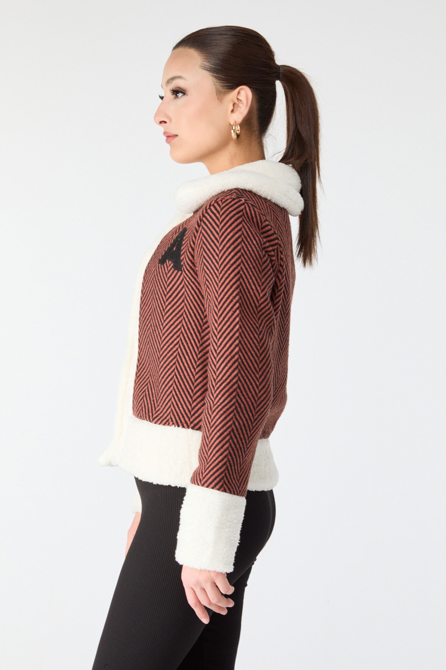 Baskılı Peluş Ceket - 27763-KIREMIT - 3