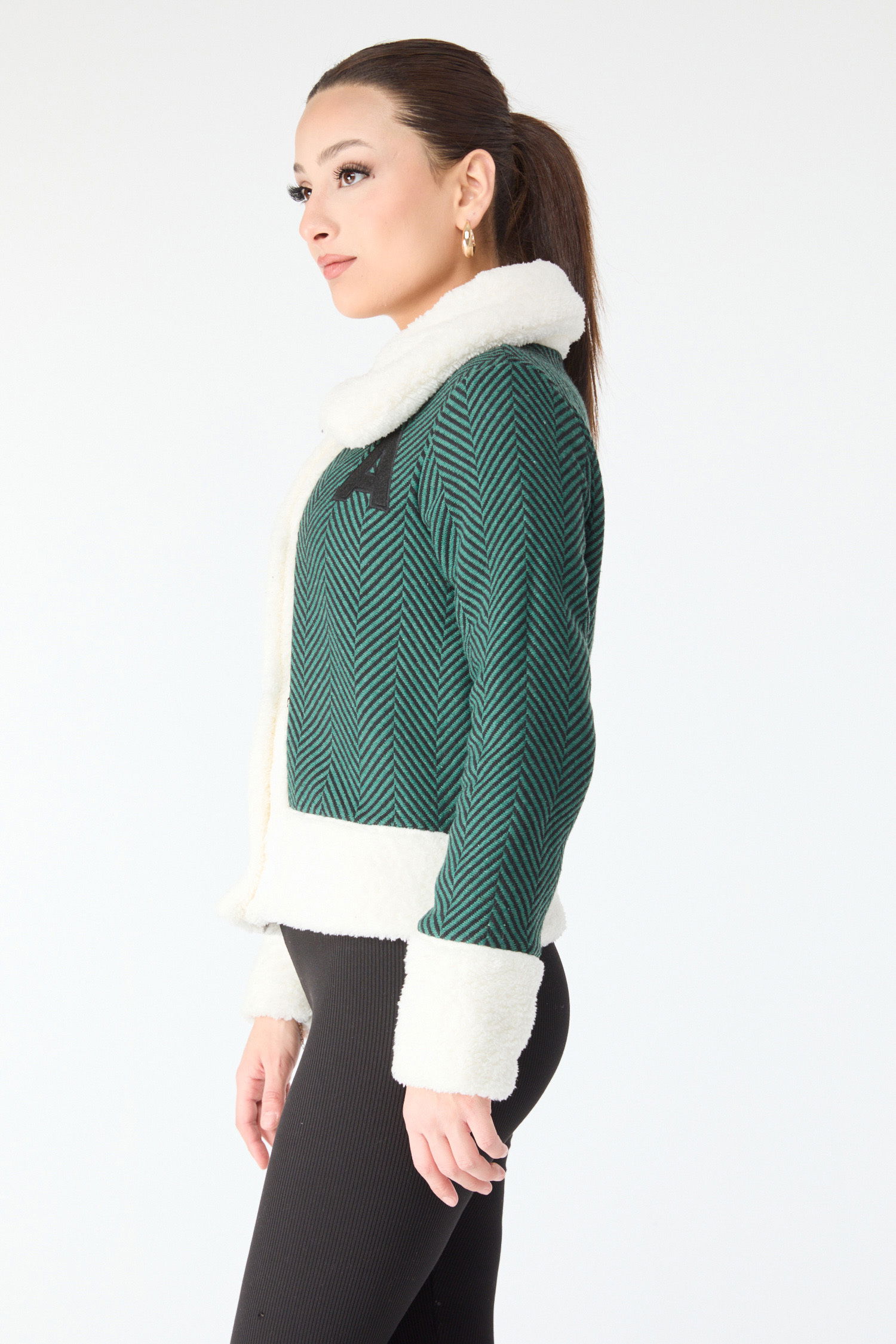 Baskılı Peluş Ceket - 27763-ZUMRUT - 2