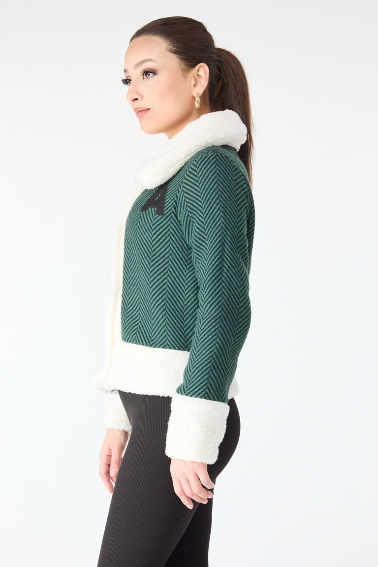 Baskılı Peluş Ceket - 27763-ZUMRUT - TOFİSA